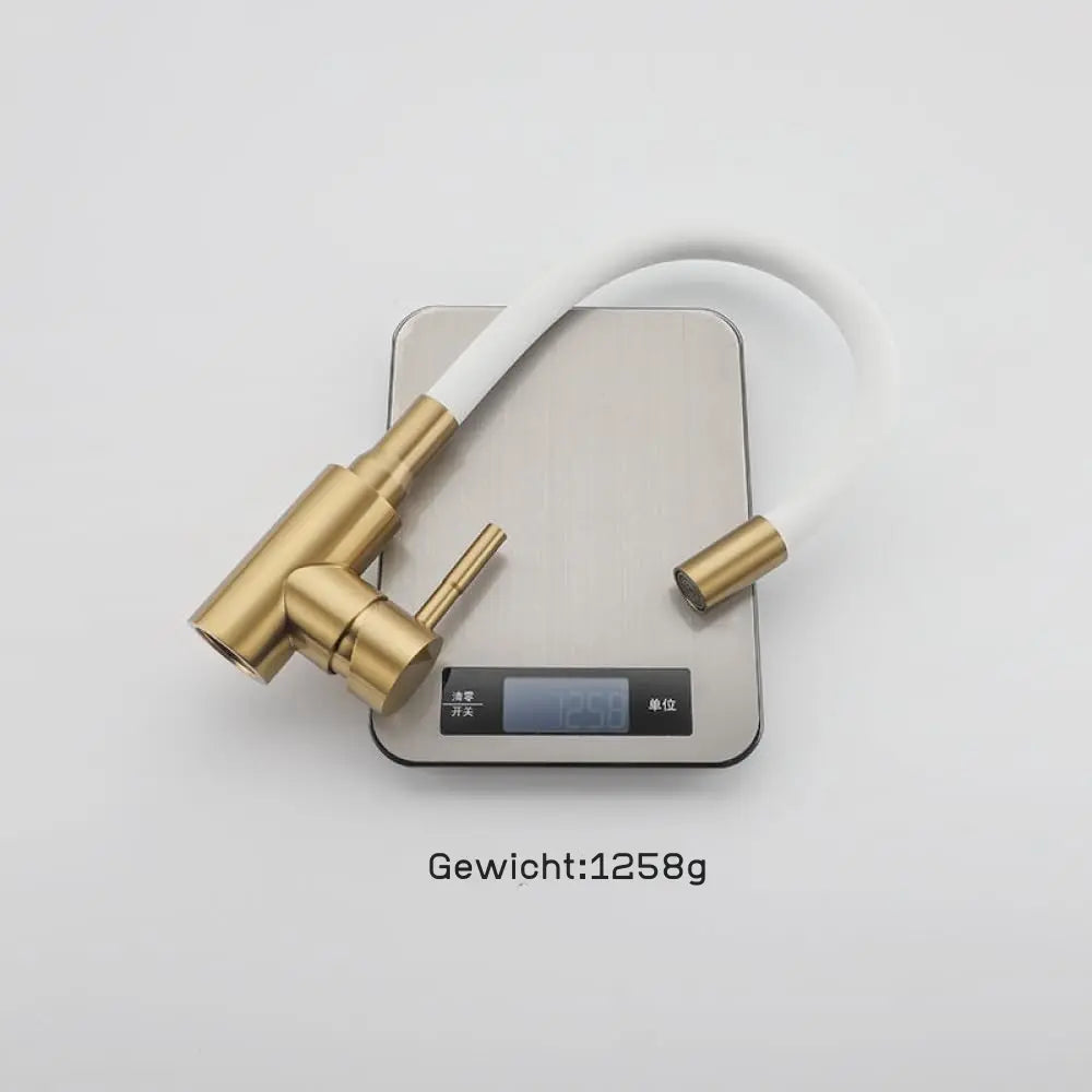 Flexibel Weiß-Gold Waschtischarmatur mit Wasserfall – Design-Armatur für Bad & Küche, drehbar, auslaufsicher