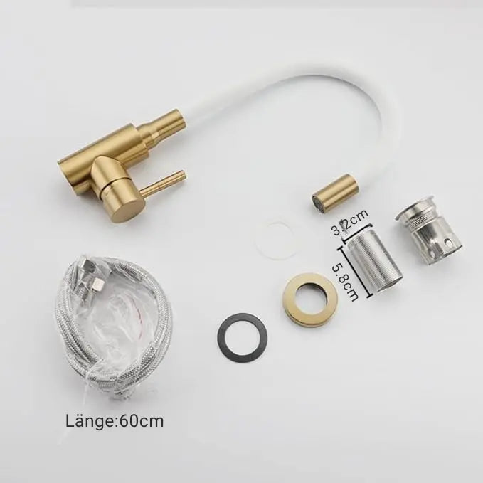 Flexibel Weiß-Gold Waschtischarmatur mit Wasserfall – Design-Armatur für Bad & Küche, drehbar, auslaufsicher