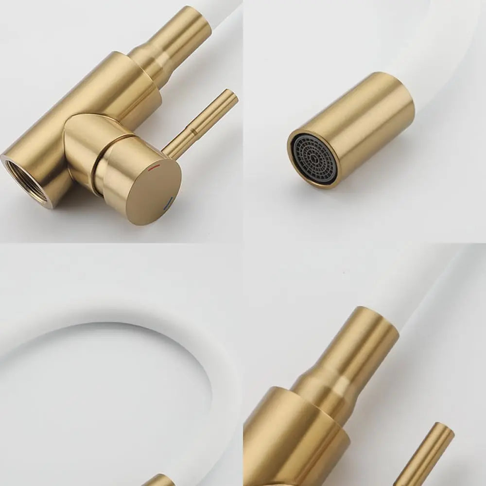 Flexibel Weiß-Gold Waschtischarmatur mit Wasserfall – Design-Armatur für Bad & Küche, drehbar, auslaufsicher