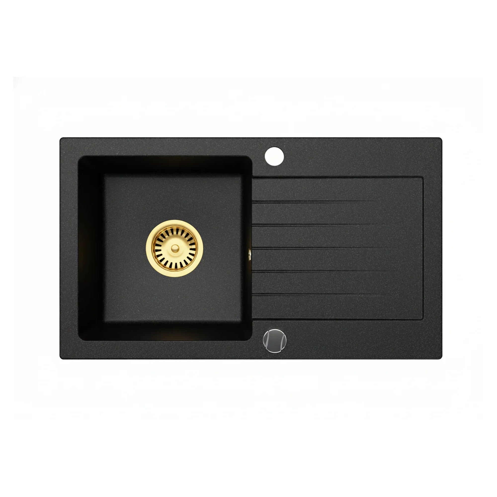 Granitspüle Alisha 75×43,5 cm – Reversible Einbauspüle mit Abtropffläche | Inkl. Siphon-Set Gold | Ohne Armatur