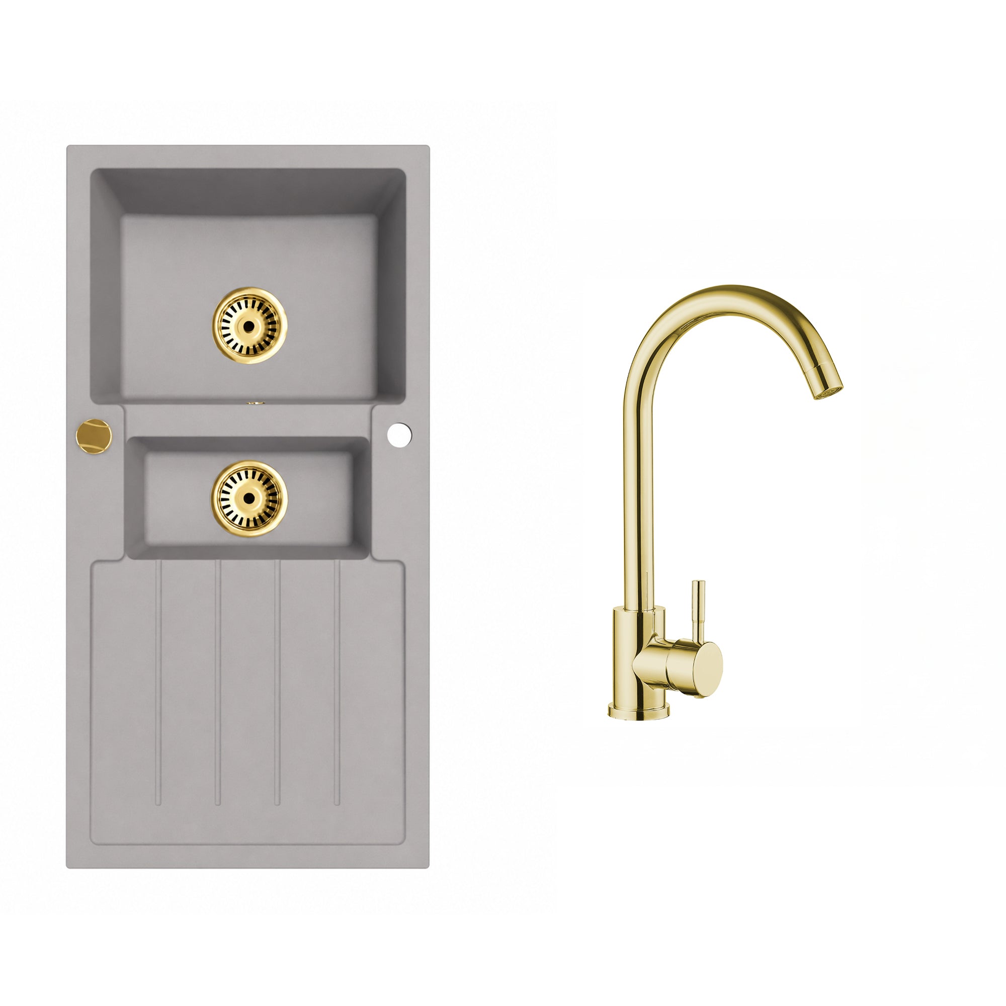Faizee Home Granitspüle Napoli 100 × 50 cm – Gold-Siphon & Armatur wählbar