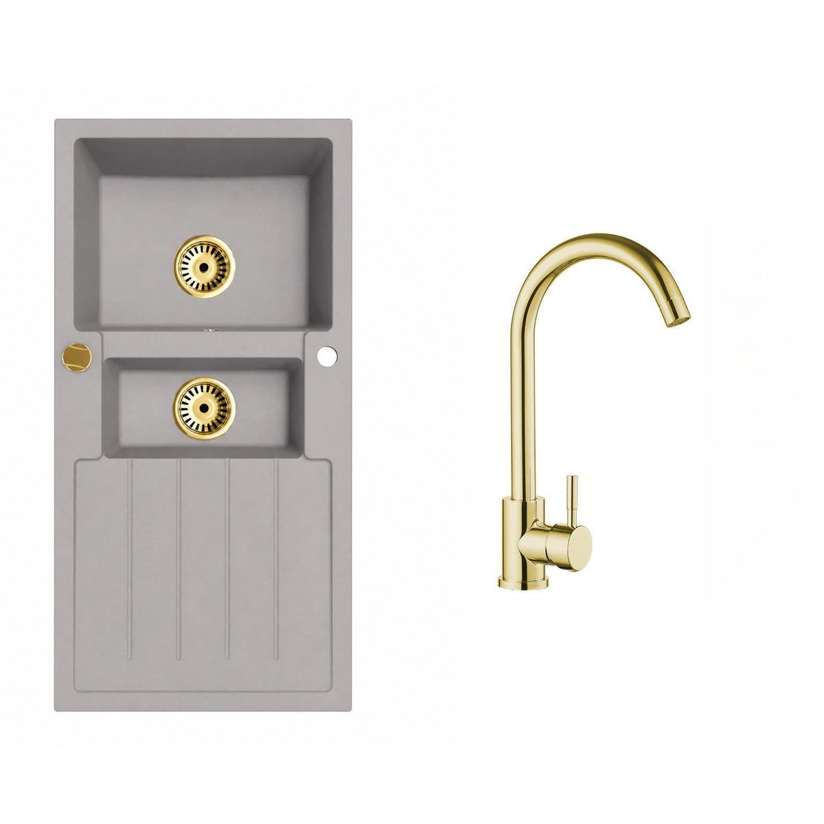 Faizee Home Granitspüle Napoli 100 × 50 cm – Gold-Siphon & Armatur wählbar