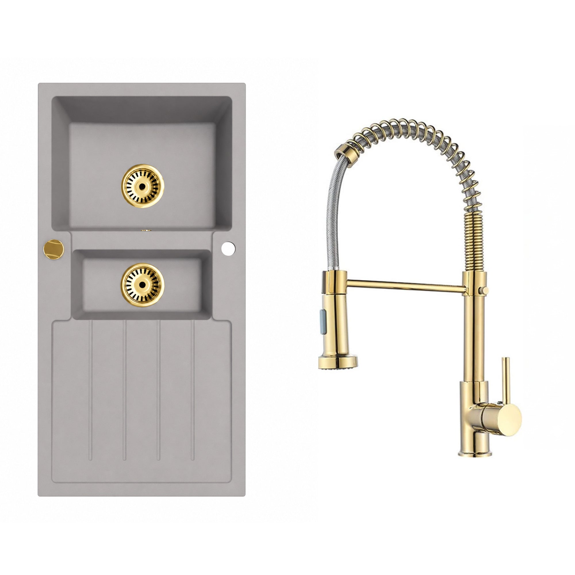 Faizee Home Granitspüle Napoli 100 × 50 cm – Gold-Siphon & Armatur wählbar