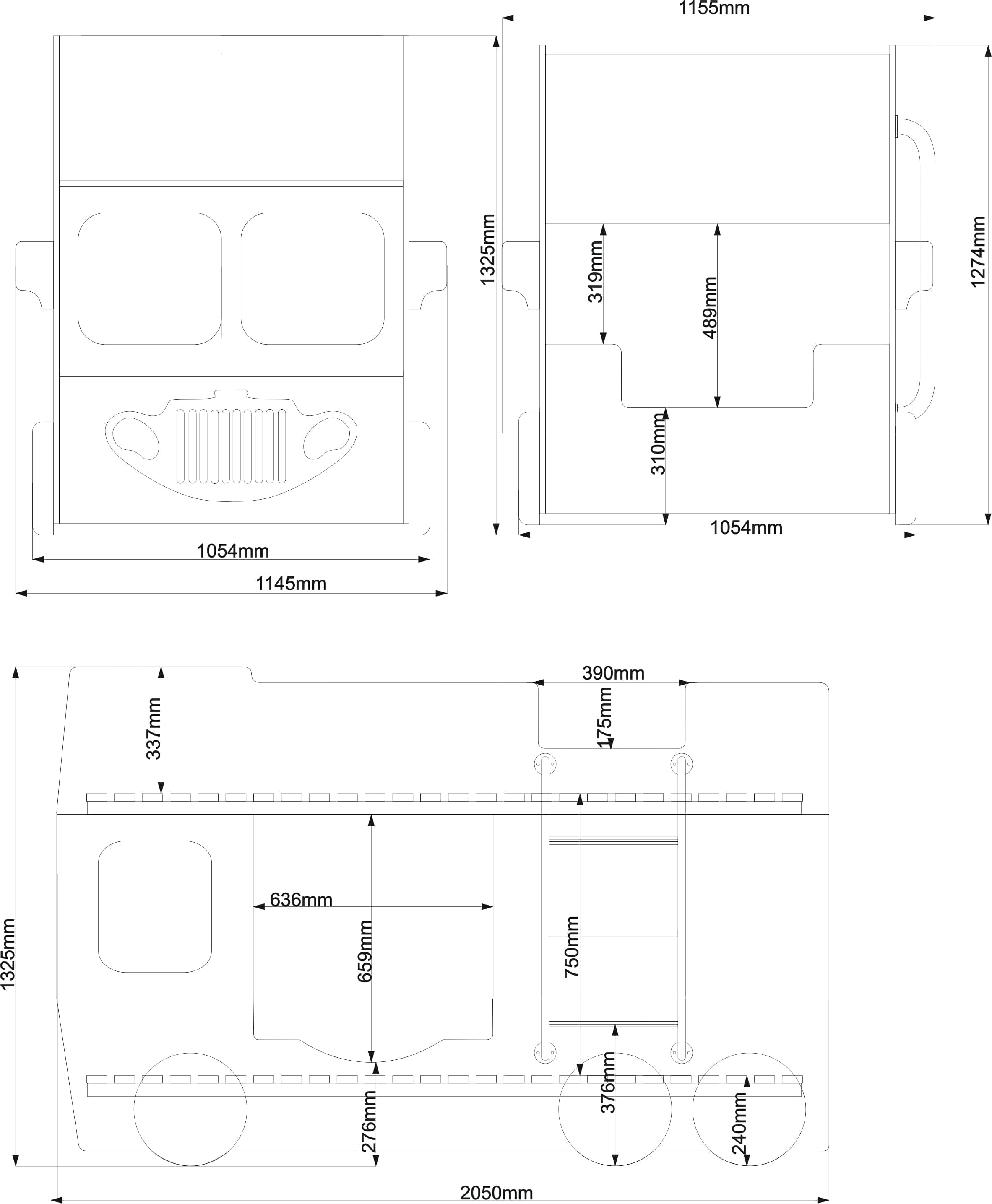 Happy Bus Kinderbett 90x190 cm – Kinderbett aus MDF in Blau, Grün, Rot oder Gelb