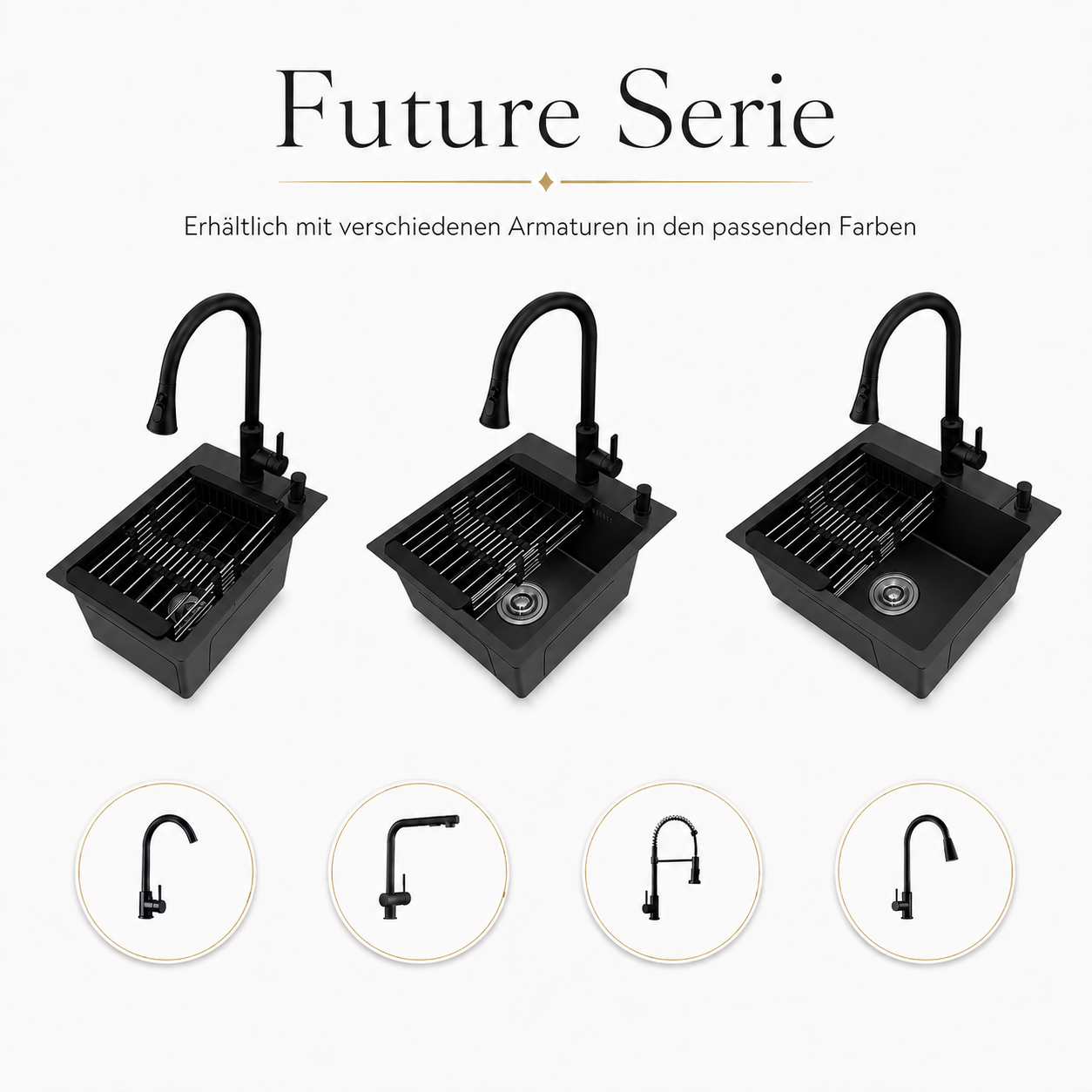Faizee Home Edelstahlspüle Schwarz SUS304 mit Armatur Auswahl