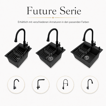 Faizee Home Edelstahlspüle Schwarz SUS304 mit Armatur Auswahl