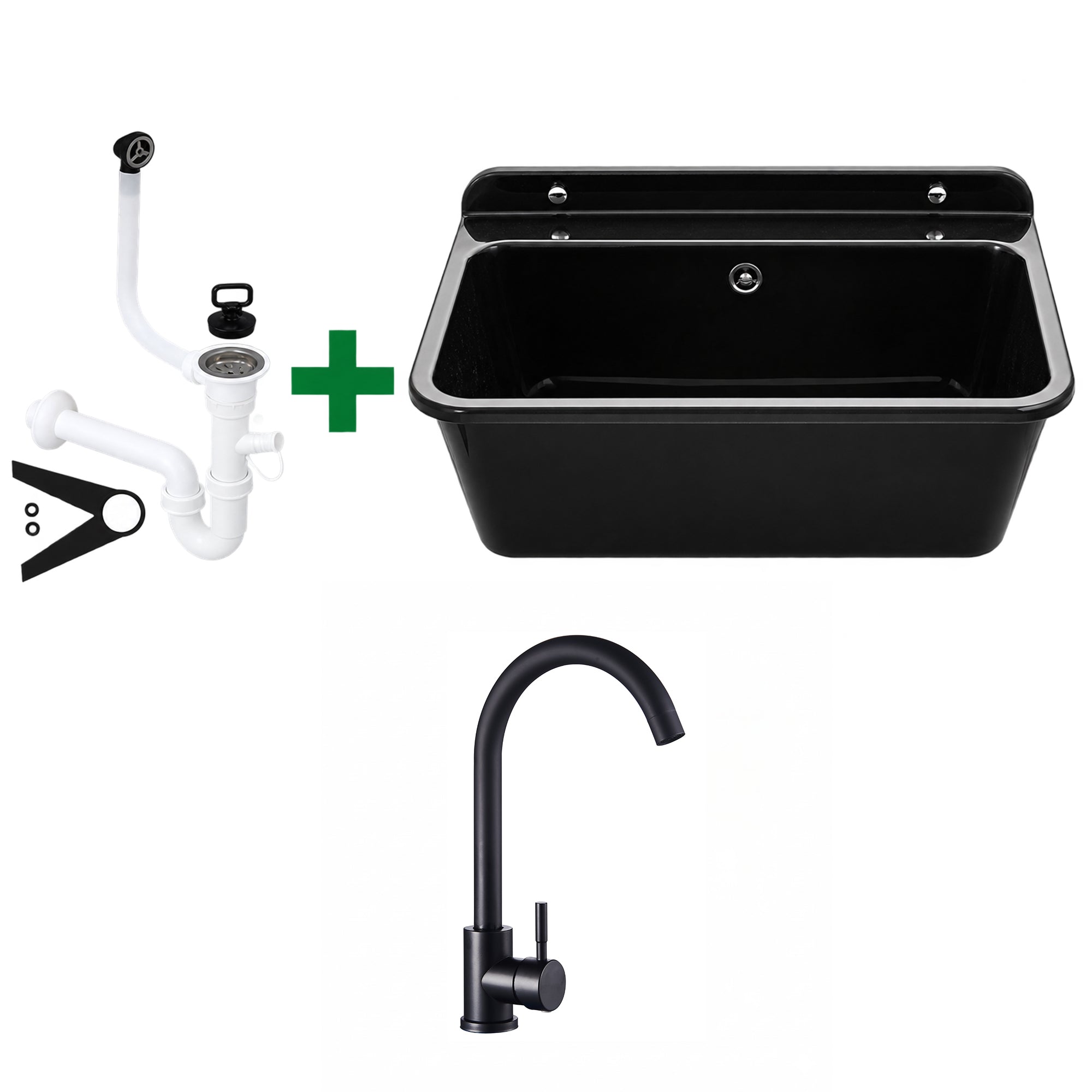 Faizee Home Industrie-Waschbecken Schwarz – 61 × 41 × 30 cm – Für Werkstatt, Garage, Baustelle & Hauswirtschaftsraum