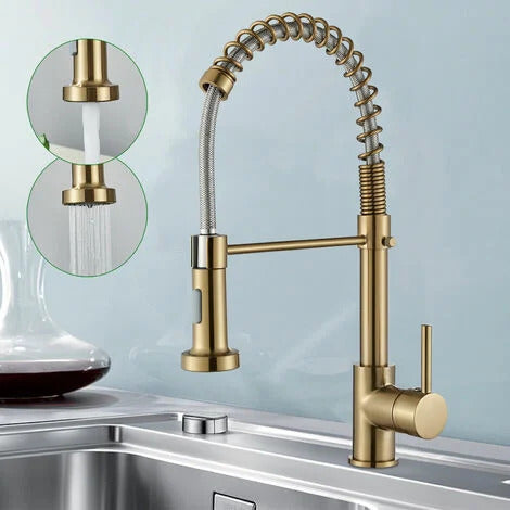 SPIRAL_Kuechenarmatur_Schwarz_Gold_oder_Silber_Profi-Armatur_mit_Ausziehbrause_360_Drehung_Messingkoerper