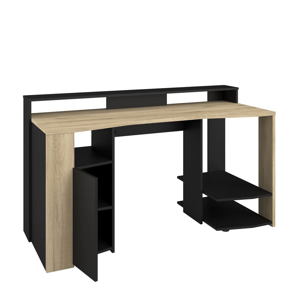 Parisot Meta 1 Gaming Schreibtisch Schwarz Eiche | Gaming Desk mit LED-Beleuchtung, Ablagen & modernem Design