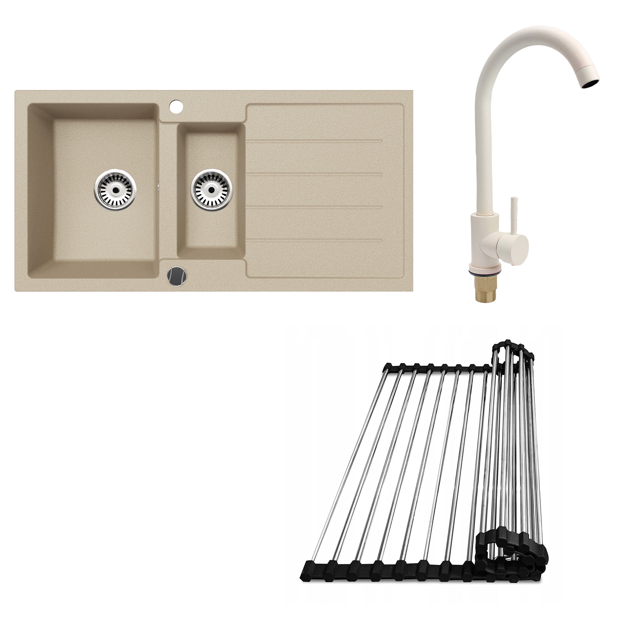 Faizee Home Granitspüle 100x50 cm Nachtschwarz inkl. Armatur Genial & Zubehör