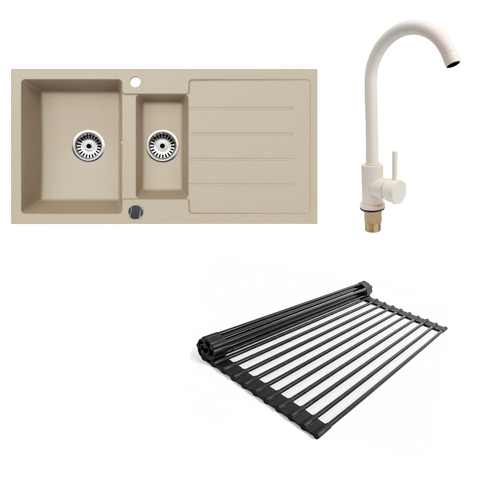 Faizee Home Granitspüle 100x50 cm Nachtschwarz inkl. Armatur Genial & Zubehör