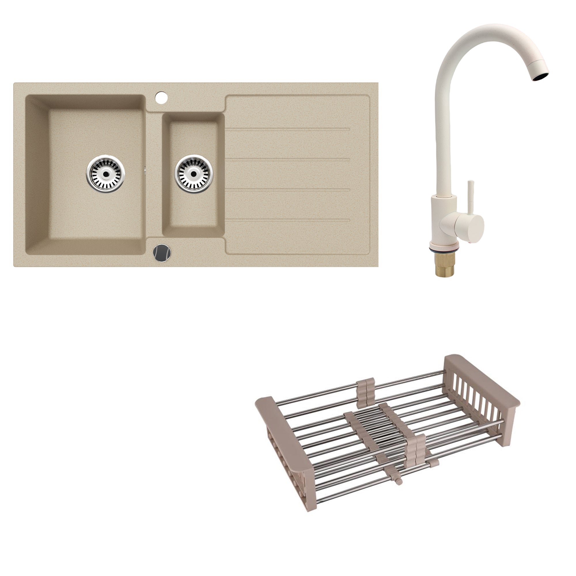 Faizee Home Granitspüle 100x50 cm Nachtschwarz inkl. Armatur Genial & Zubehör