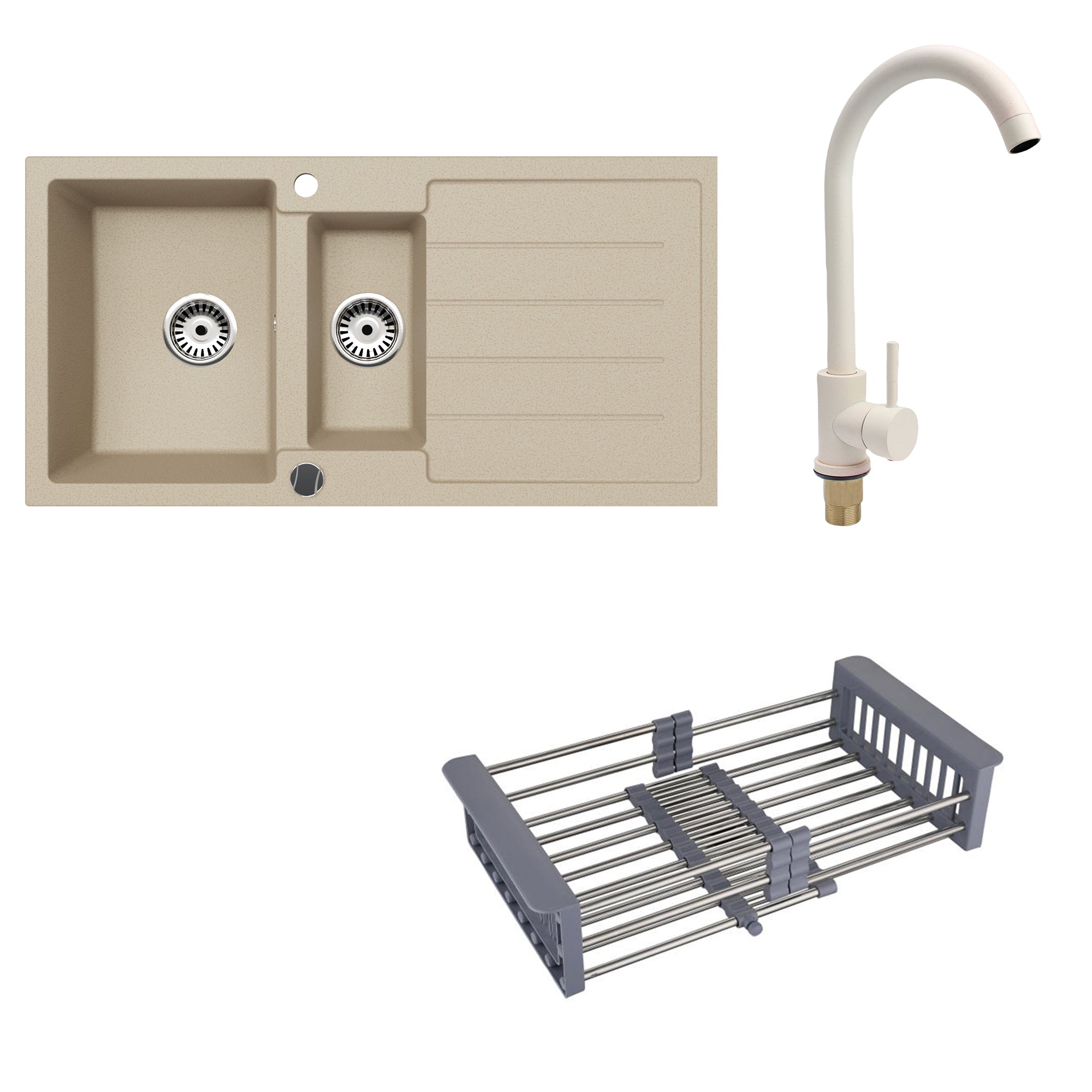 Faizee Home Granitspüle 100x50 cm Nachtschwarz inkl. Armatur Genial & Zubehör