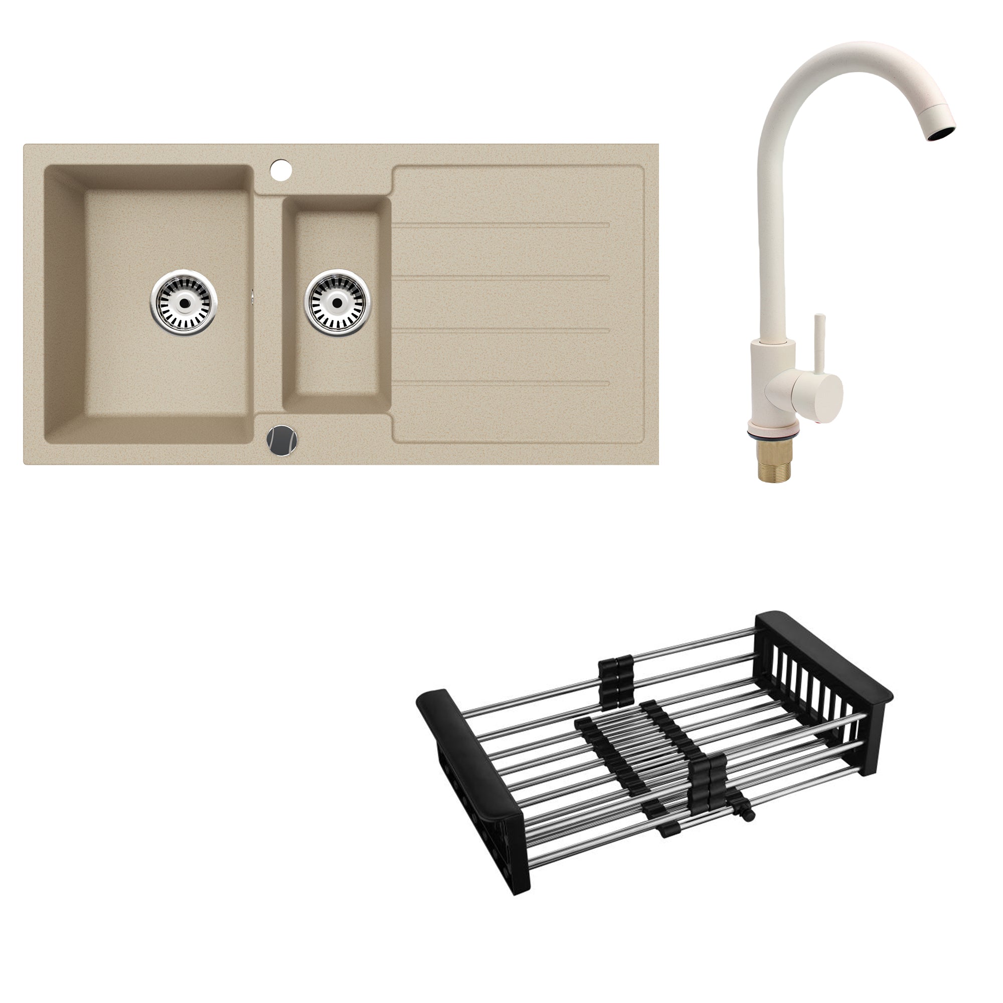 Faizee Home Granitspüle 100x50 cm Nachtschwarz inkl. Armatur Genial & Zubehör