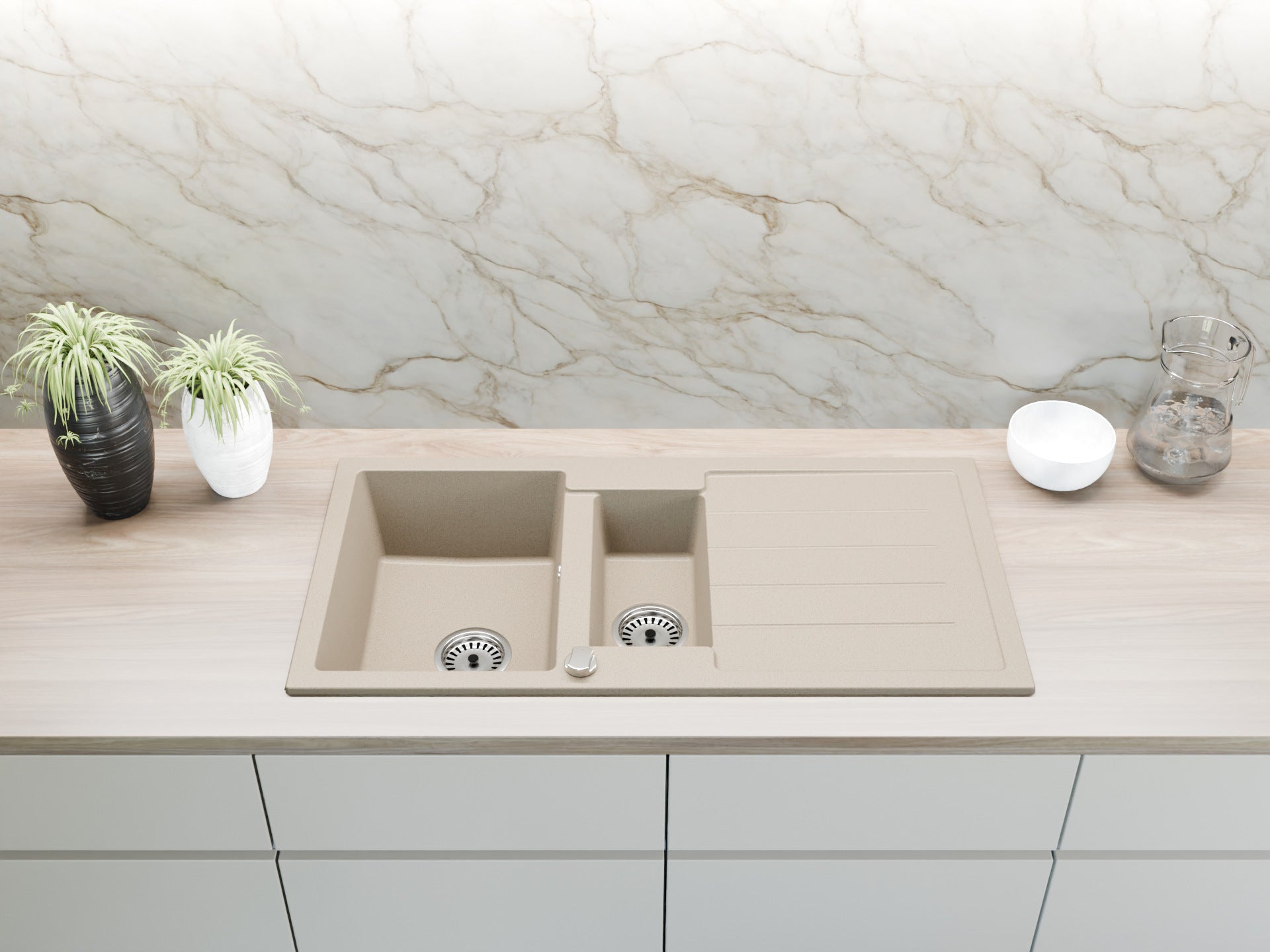Faizee Home Granitspüle 100x50 cm Küchenspüle mit Siphon Farbwahl