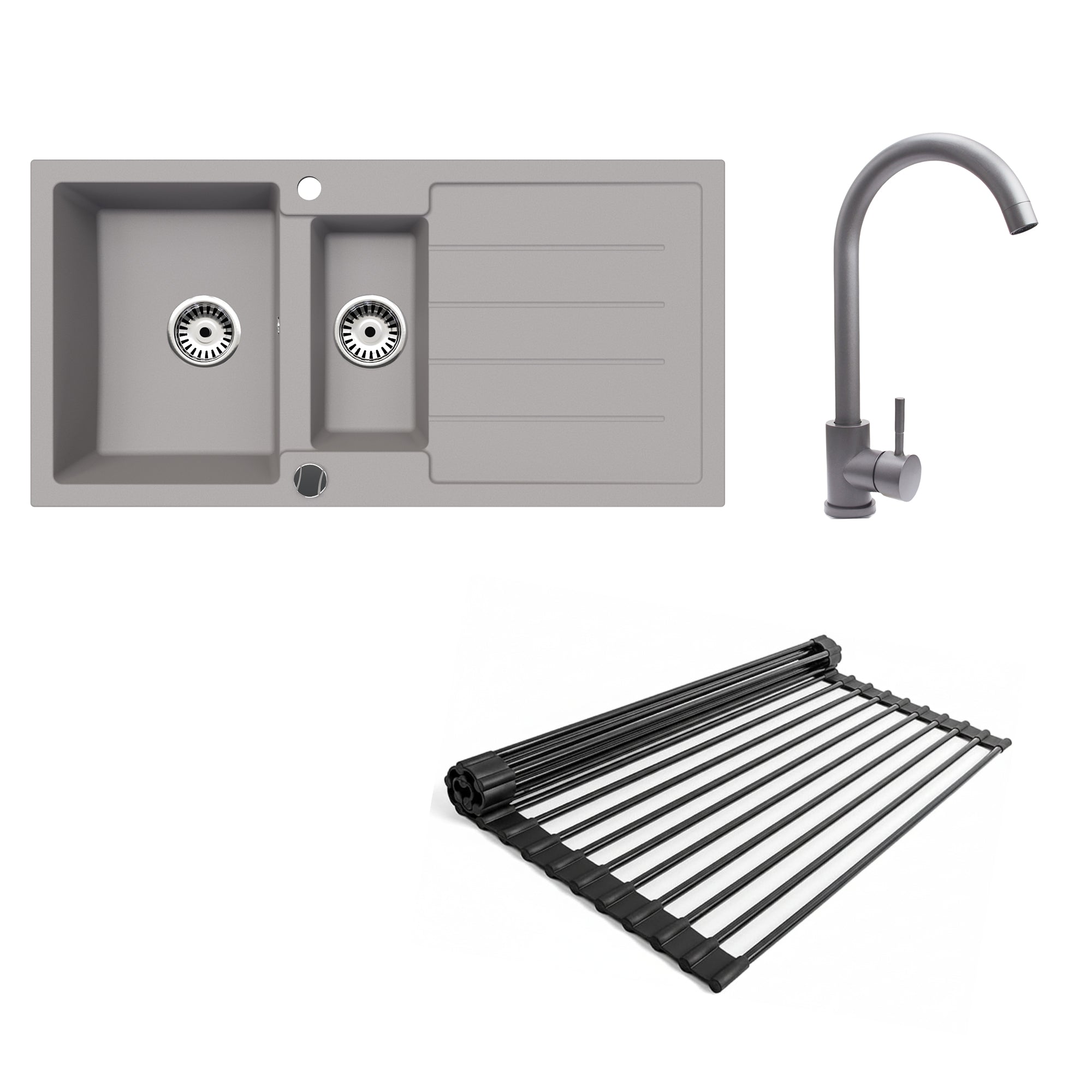 Faizee Home Granitspüle 100x50 cm Nachtschwarz inkl. Armatur Genial & Zubehör