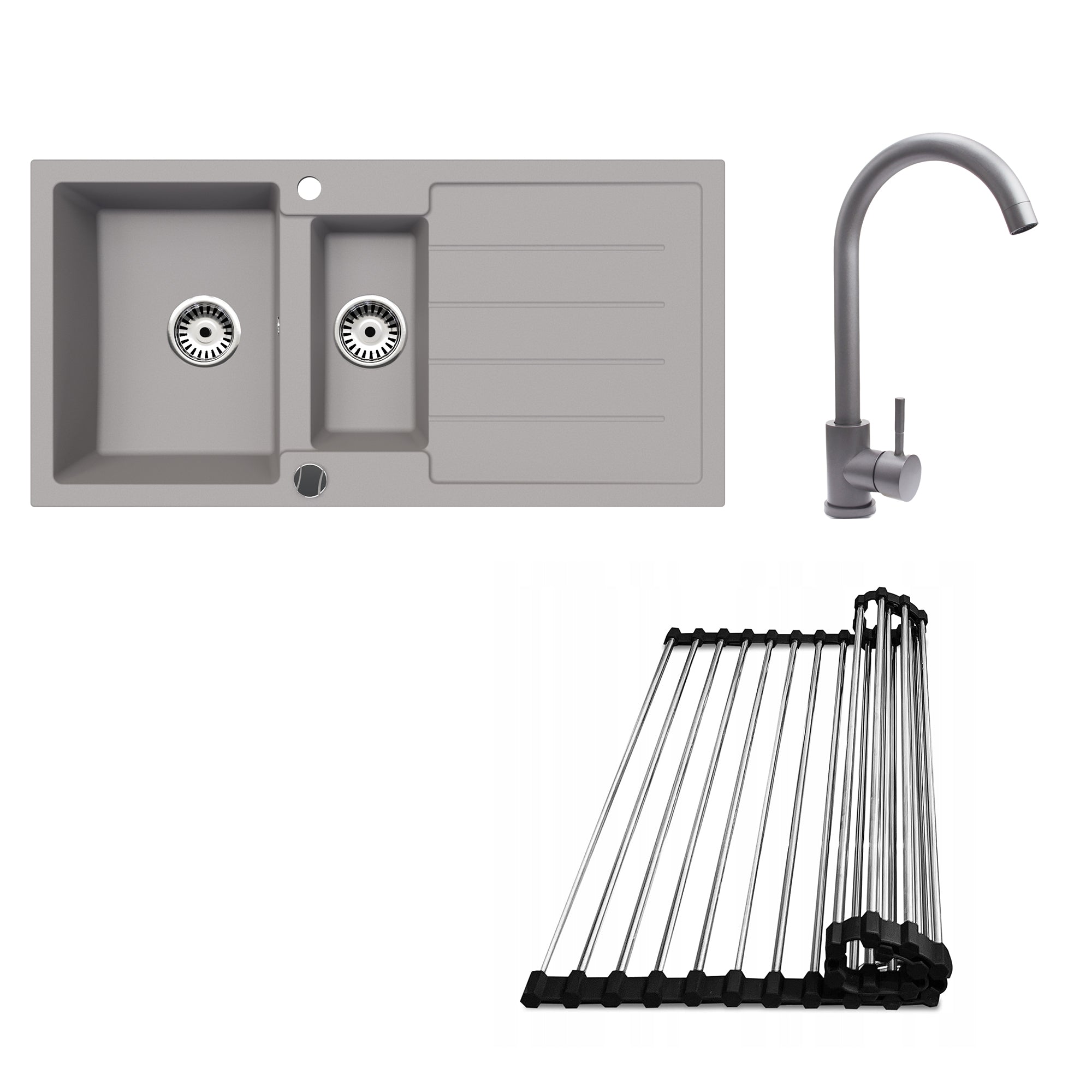 Faizee Home Granitspüle 100x50 cm Nachtschwarz inkl. Armatur Genial & Zubehör