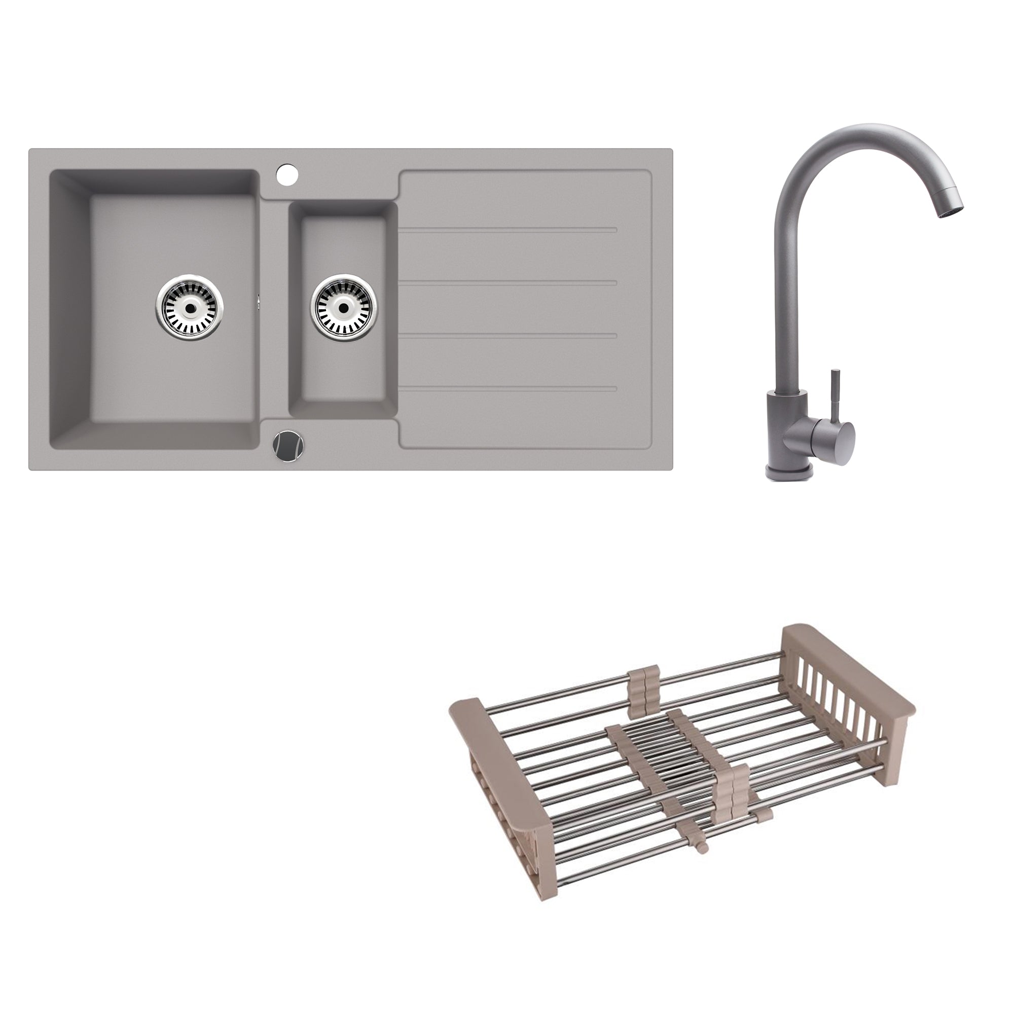Faizee Home Granitspüle 100x50 cm Nachtschwarz inkl. Armatur Genial & Zubehör