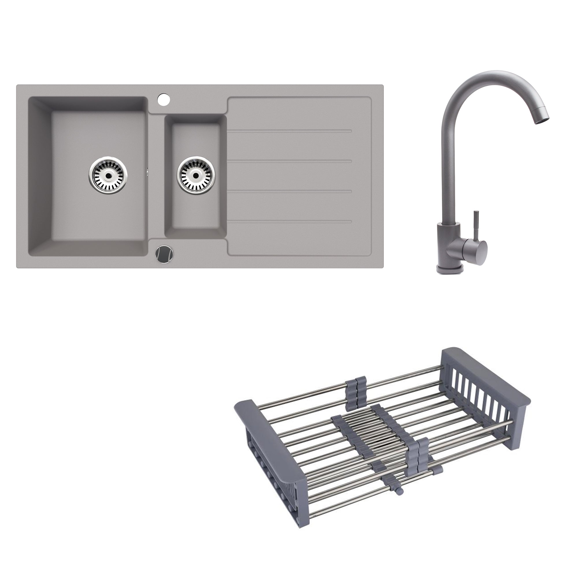 Faizee Home Granitspüle 100x50 cm Nachtschwarz inkl. Armatur Genial & Zubehör