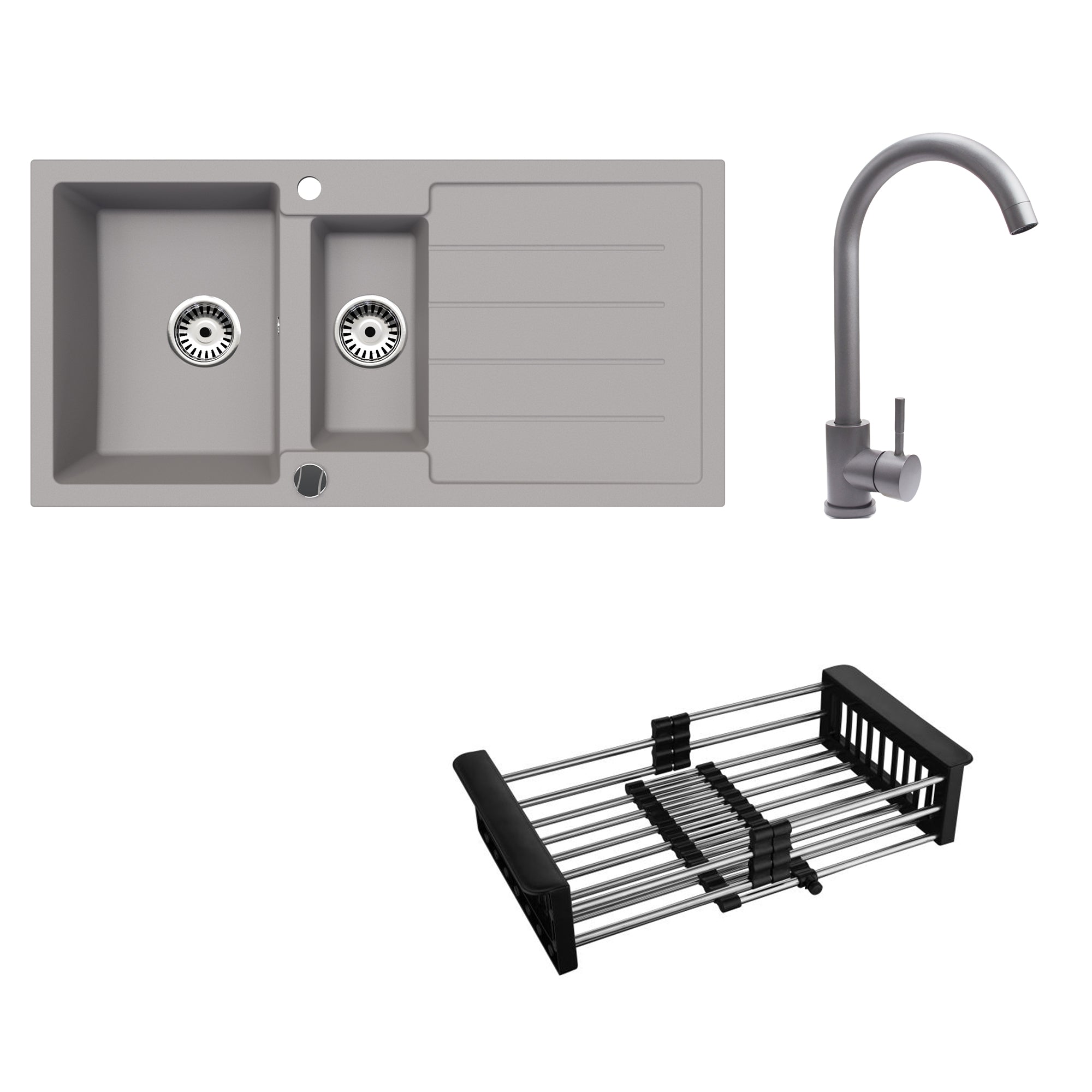 Faizee Home Granitspüle 100x50 cm Nachtschwarz inkl. Armatur Genial & Zubehör