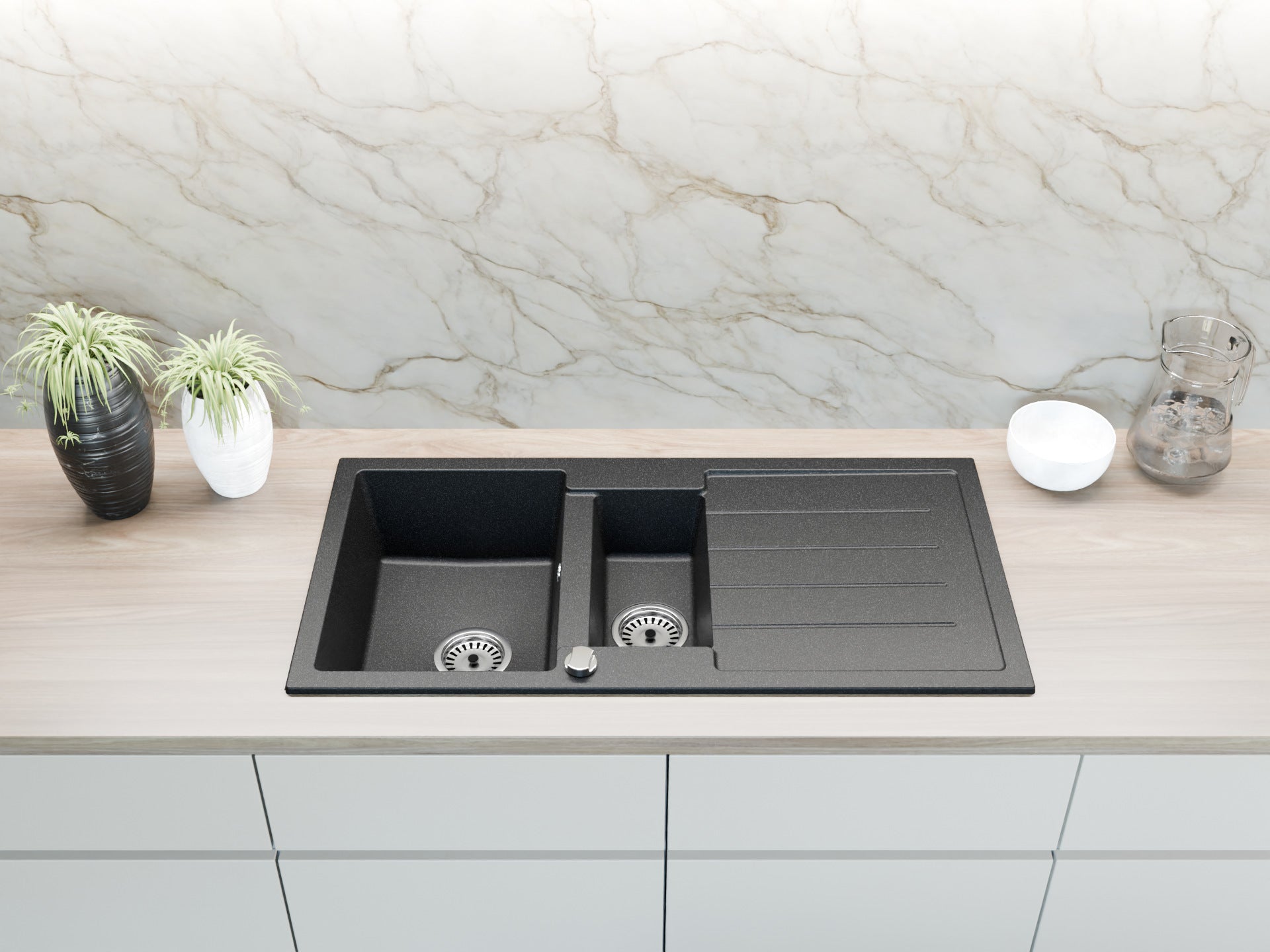 Faizee Home Granitspüle 100x50 cm Küchenspüle mit Siphon Farbwahl
