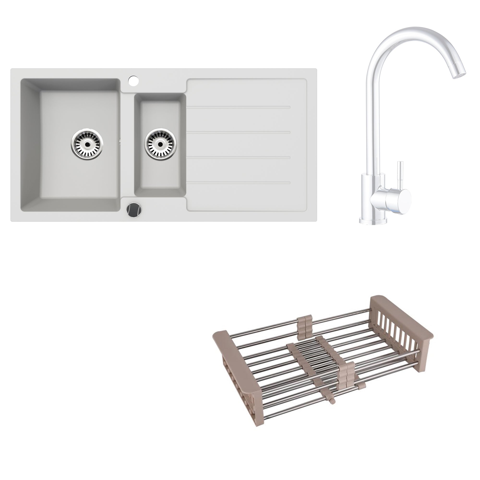 Faizee Home Granitspüle 100x50 cm Nachtschwarz inkl. Armatur Genial & Zubehör