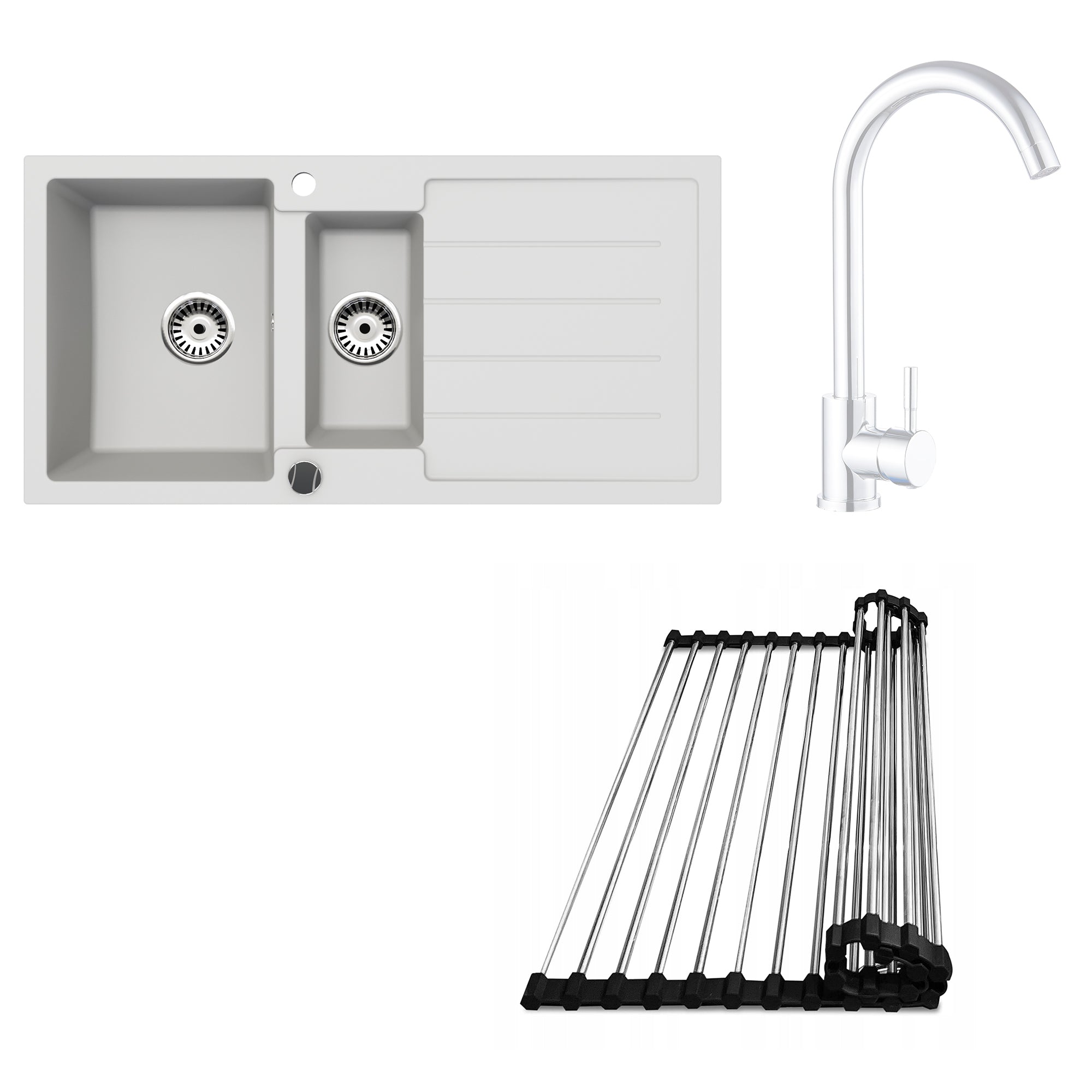 Faizee Home Granitspüle 100x50 cm Nachtschwarz inkl. Armatur Genial & Zubehör