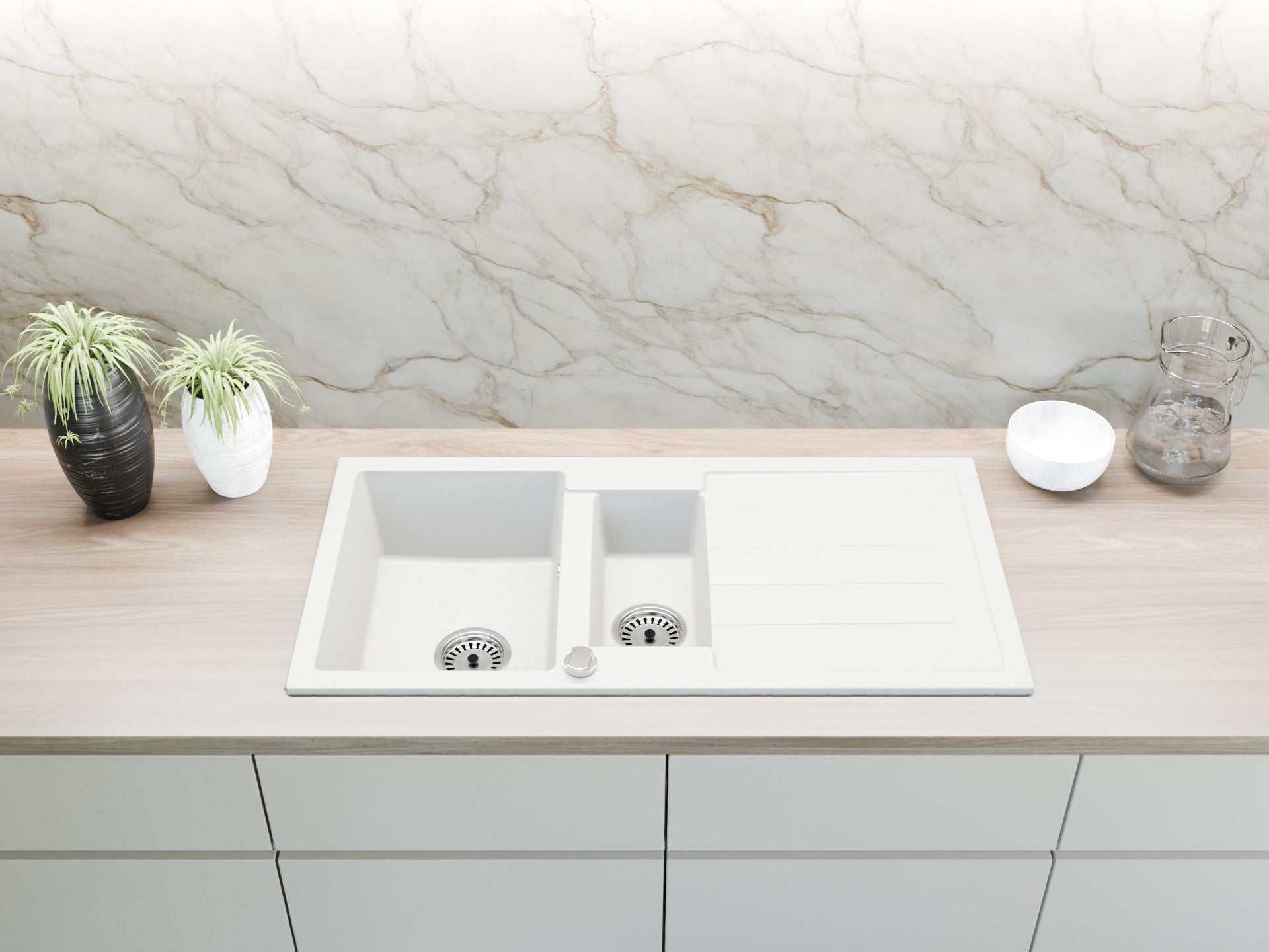 Faizee Home Granitspüle 100x50 cm Küchenspüle mit Siphon Farbwahl