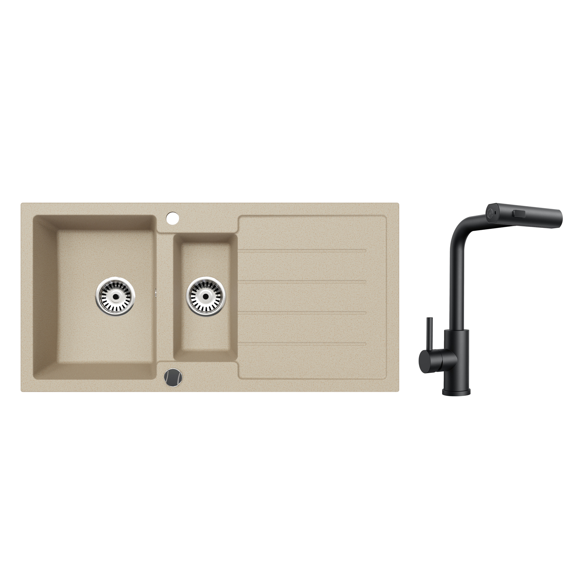 Faizee Home Granitspüle 100 × 50 cm mit 1,5 Becken – inkl. wählbarer Armatur & Siphon-Set