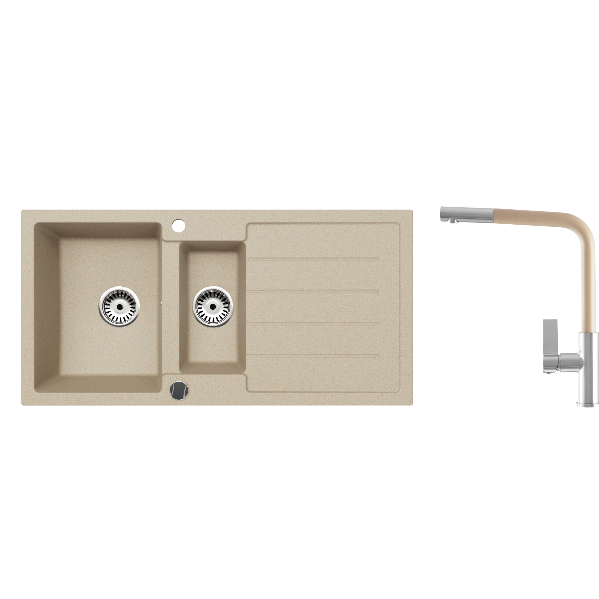 Faizee Home Granitspüle 100 × 50 cm mit 1,5 Becken – inkl. wählbarer Armatur & Siphon-Set