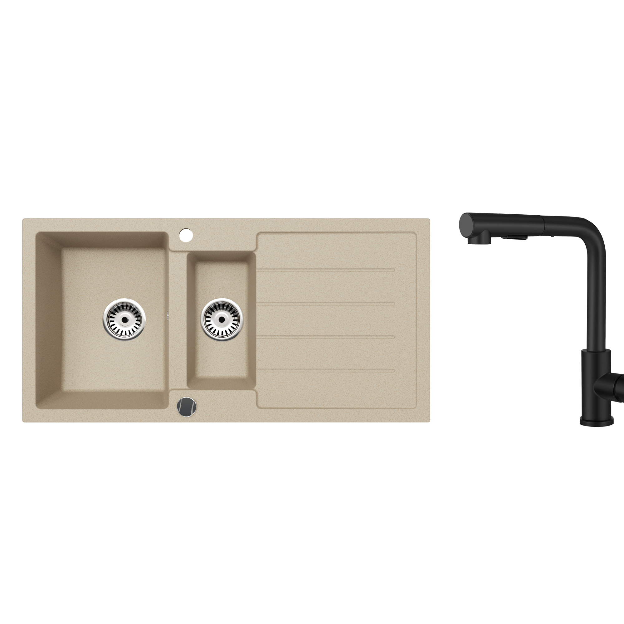 Faizee Home Granitspüle 100 × 50 cm mit 1,5 Becken – inkl. wählbarer Armatur & Siphon-Set