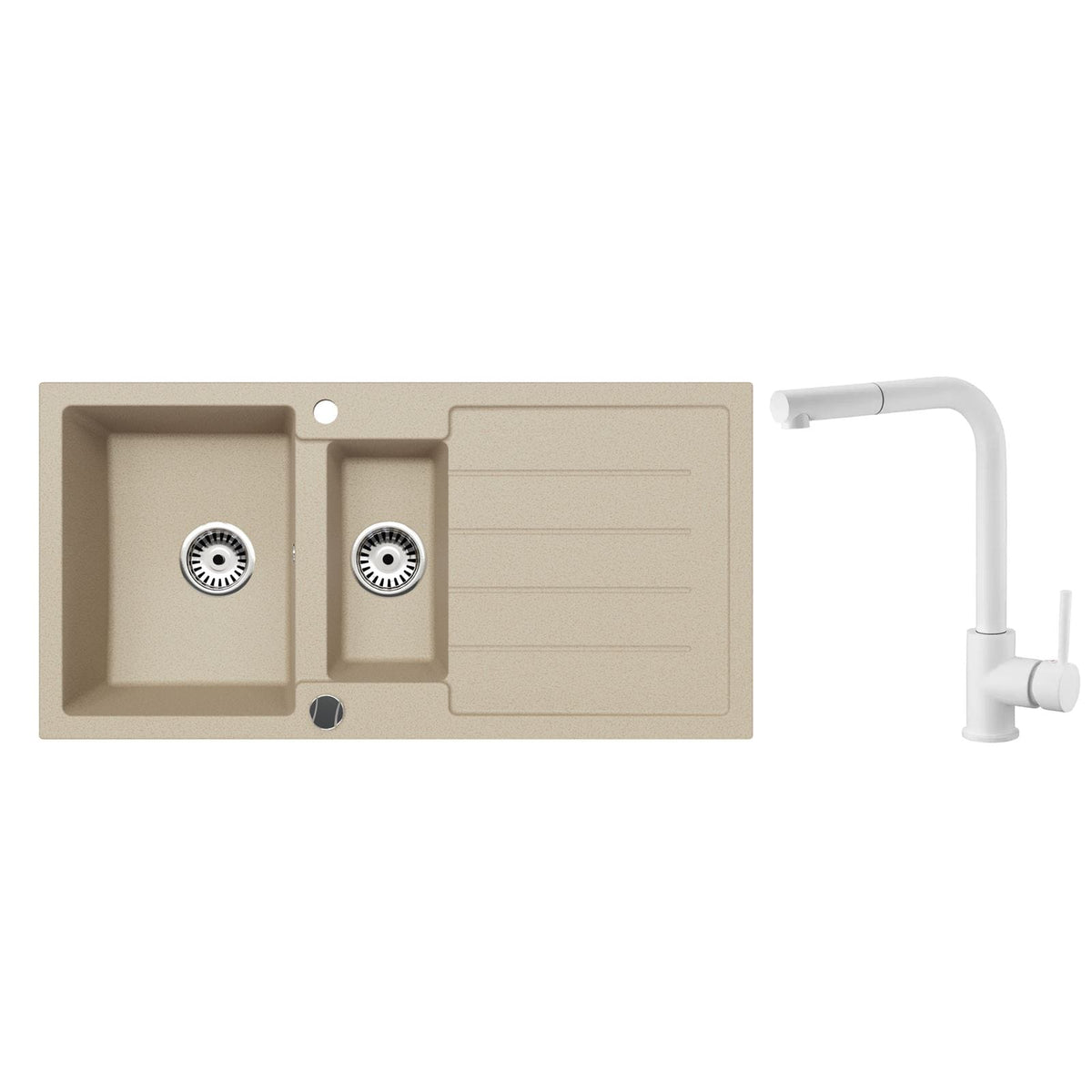 Faizee Home Granitspüle 100 × 50 cm mit 1,5 Becken – inkl. wählbarer Armatur & Siphon-Set