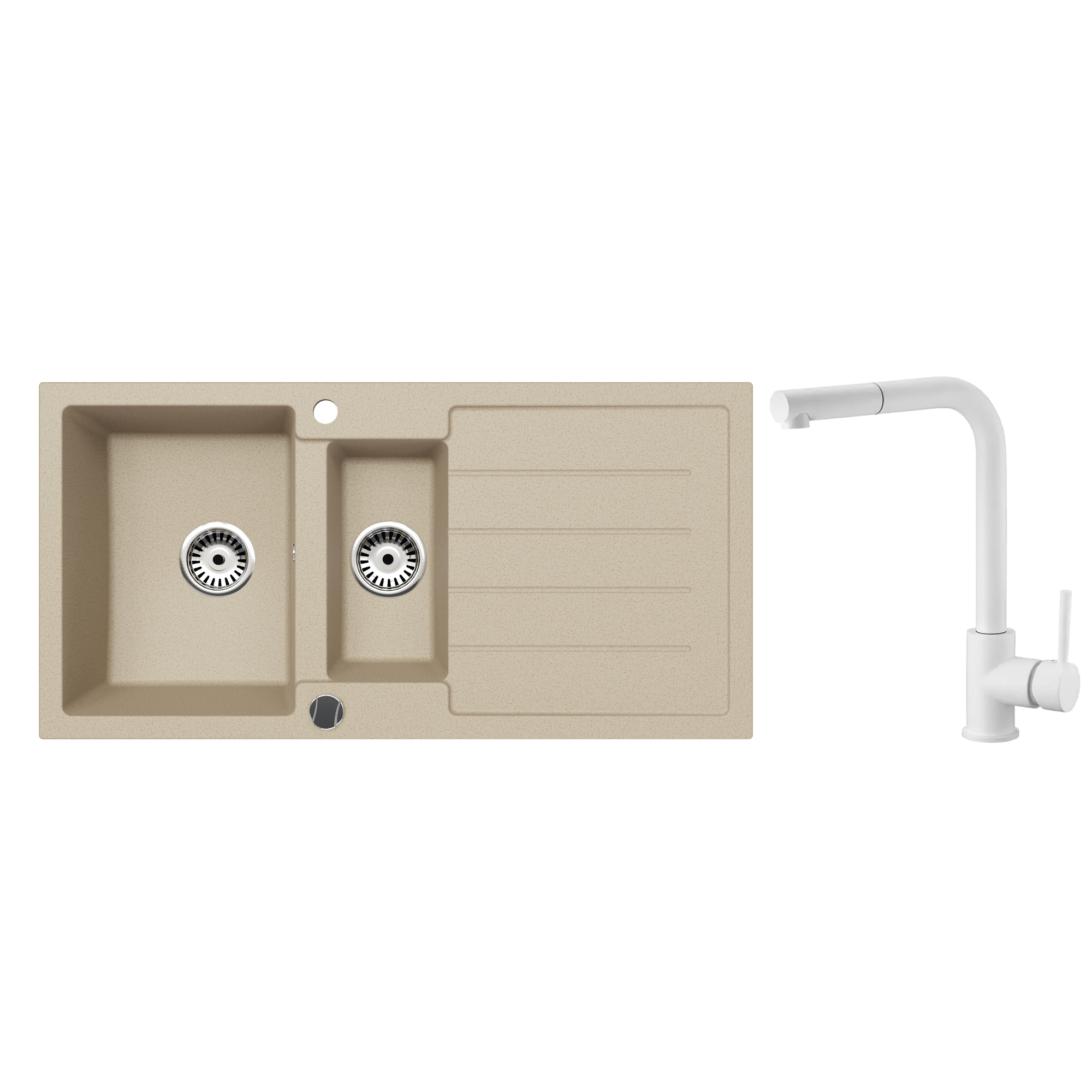 Faizee Home Granitspüle 100 × 50 cm mit 1,5 Becken – inkl. wählbarer Armatur & Siphon-Set