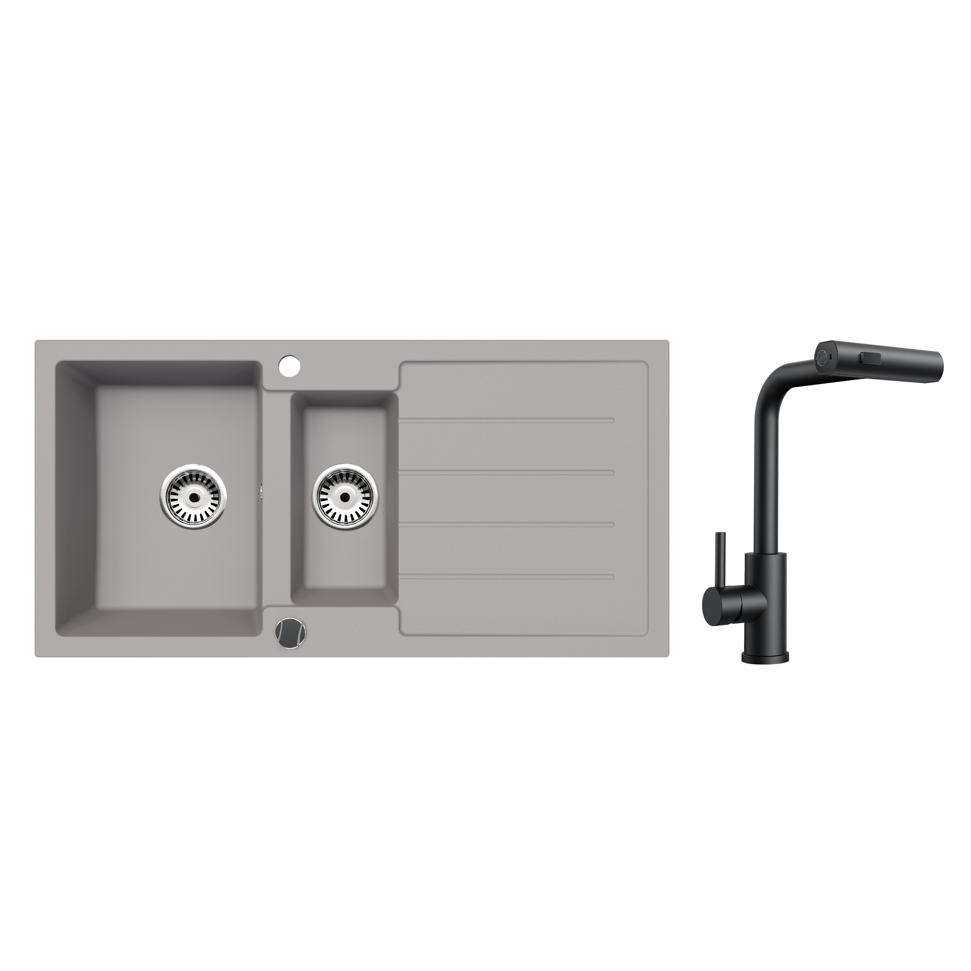 Faizee Home Granitspüle 100 × 50 cm mit 1,5 Becken – inkl. wählbarer Armatur & Siphon-Set