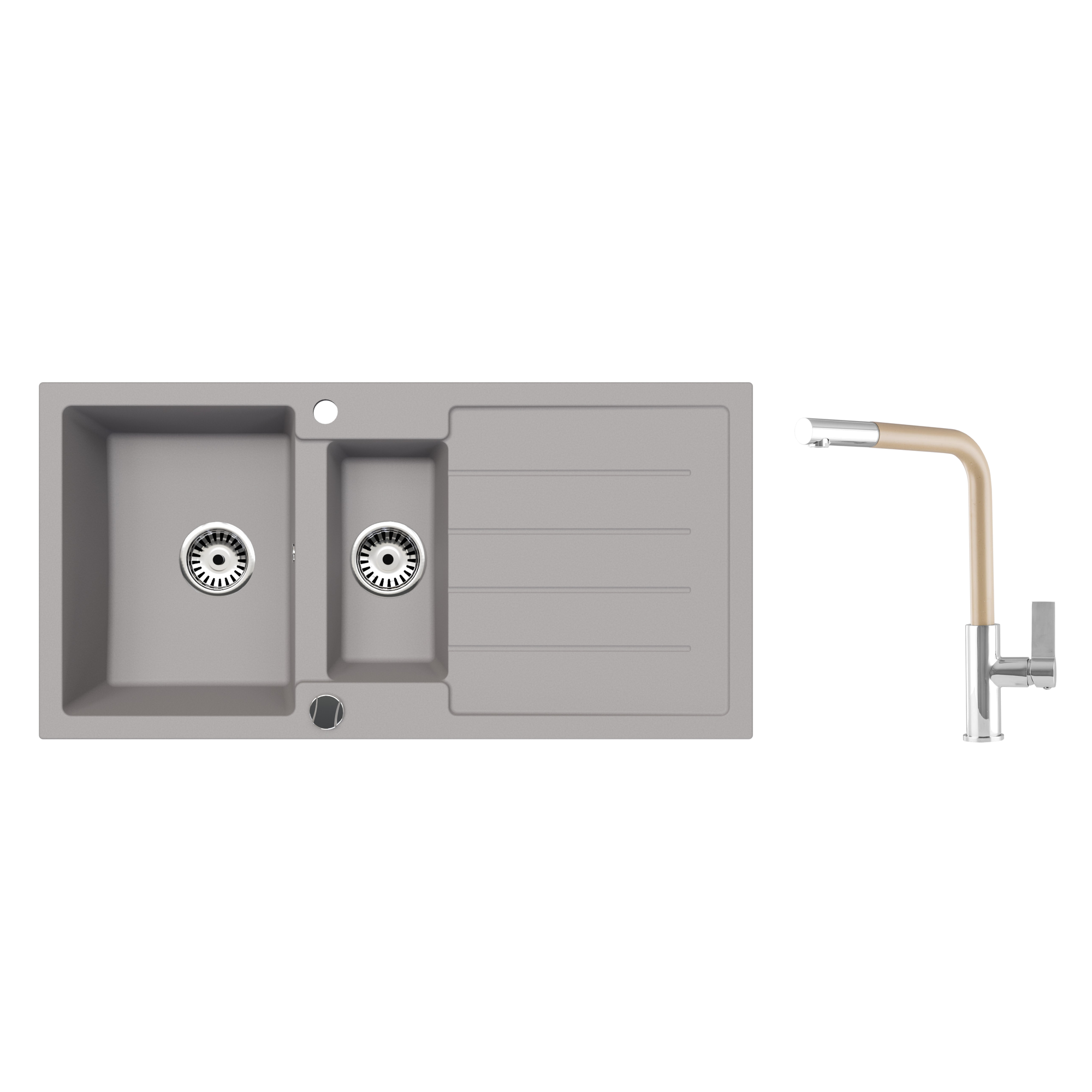 Faizee Home Granitspüle 100 × 50 cm mit 1,5 Becken – inkl. wählbarer Armatur & Siphon-Set