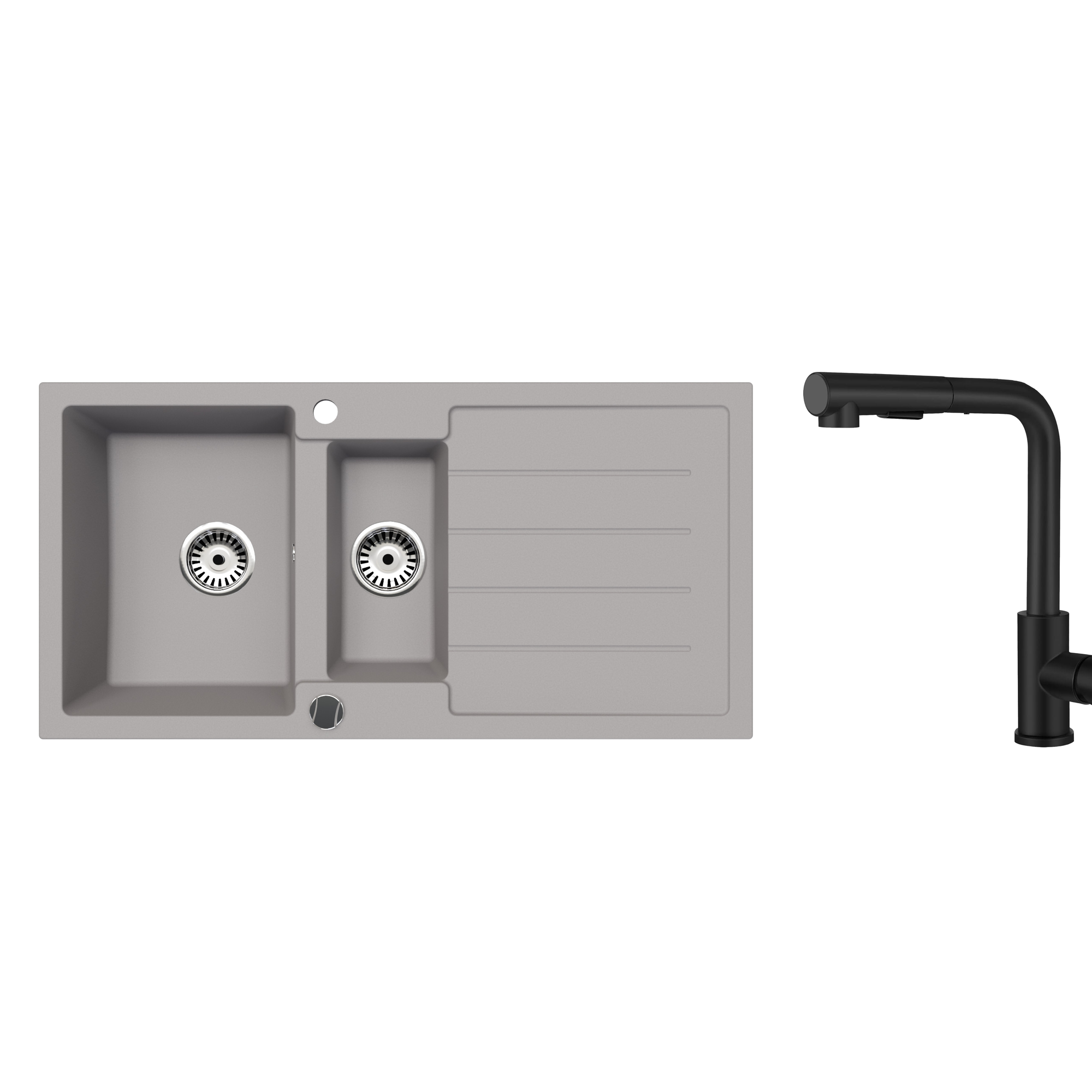 Faizee Home Granitspüle 100 × 50 cm mit 1,5 Becken – inkl. wählbarer Armatur & Siphon-Set