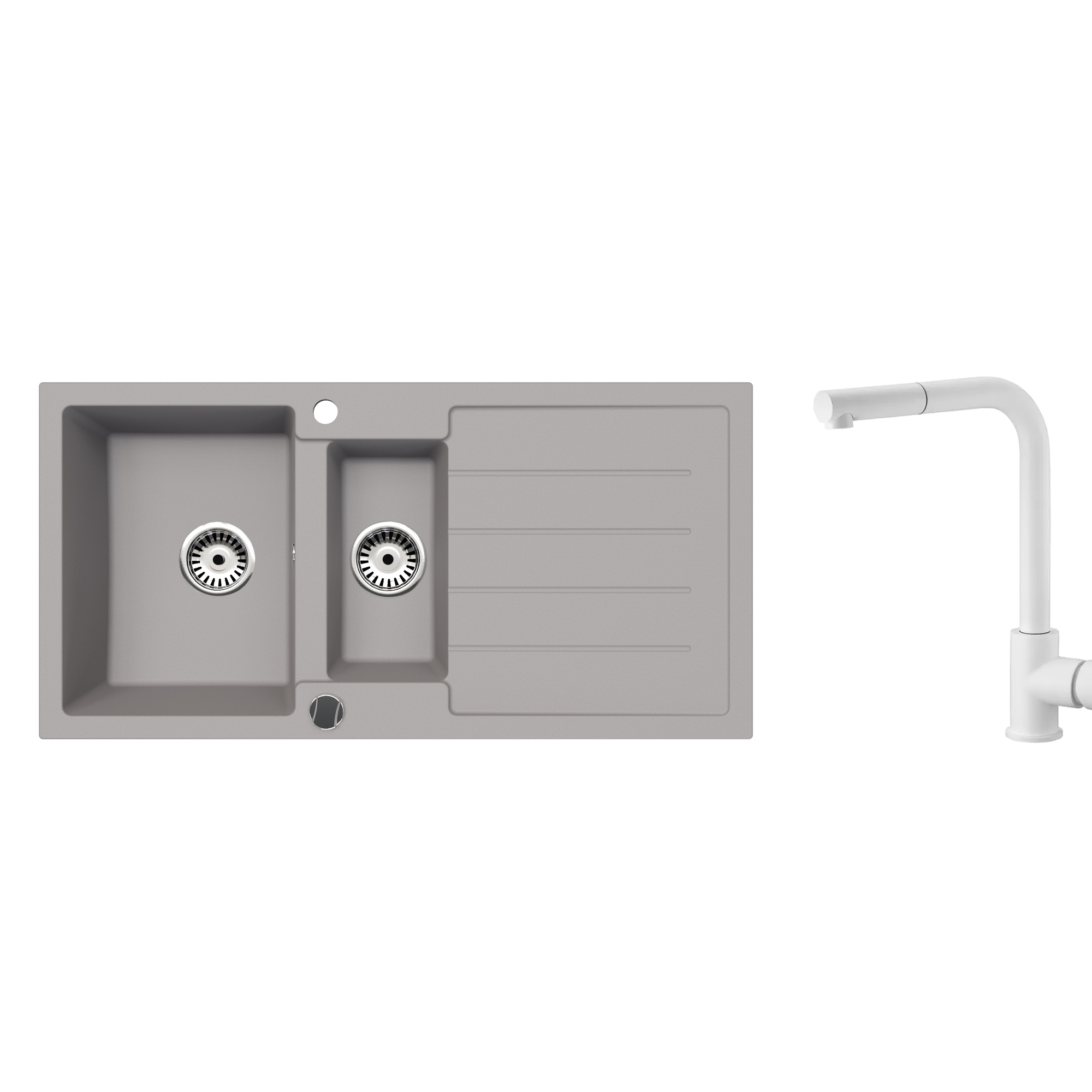 Faizee Home Granitspüle 100 × 50 cm mit 1,5 Becken – inkl. wählbarer Armatur & Siphon-Set