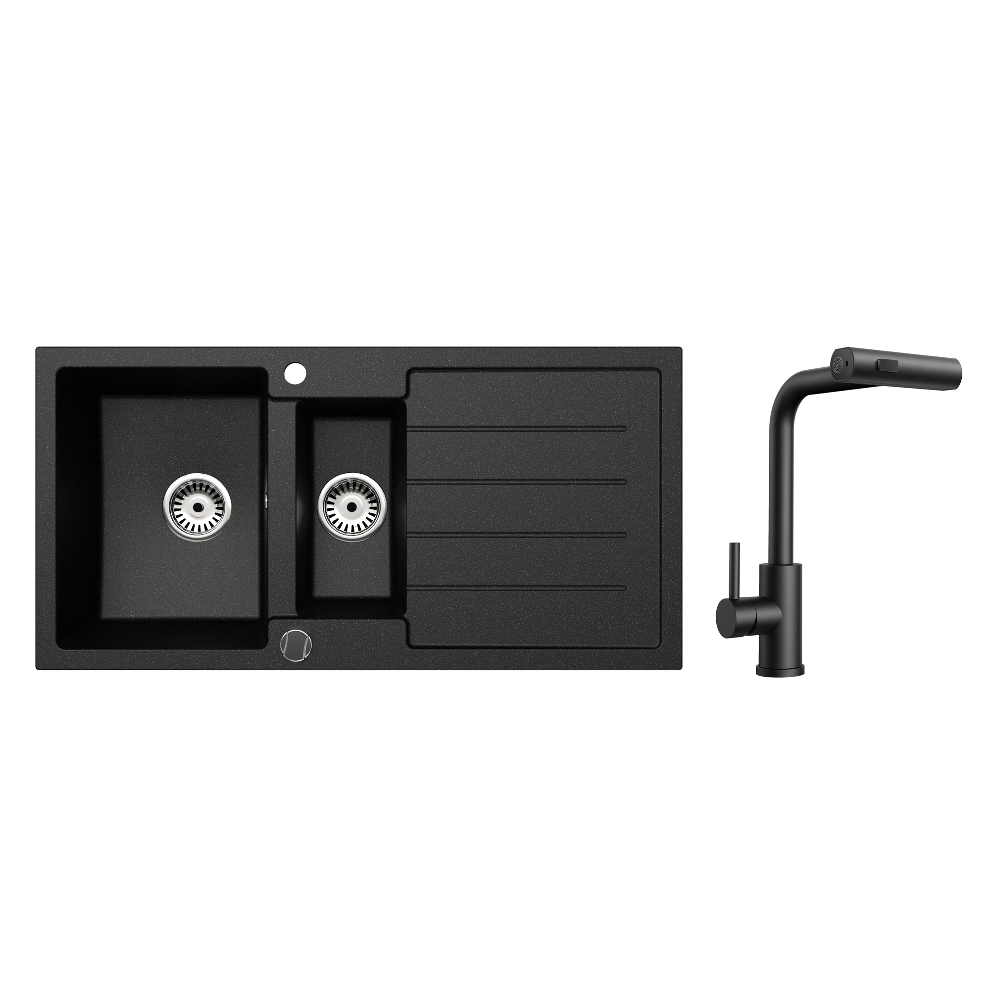 Faizee Home Granitspüle 100 × 50 cm mit 1,5 Becken – inkl. wählbarer Armatur & Siphon-Set