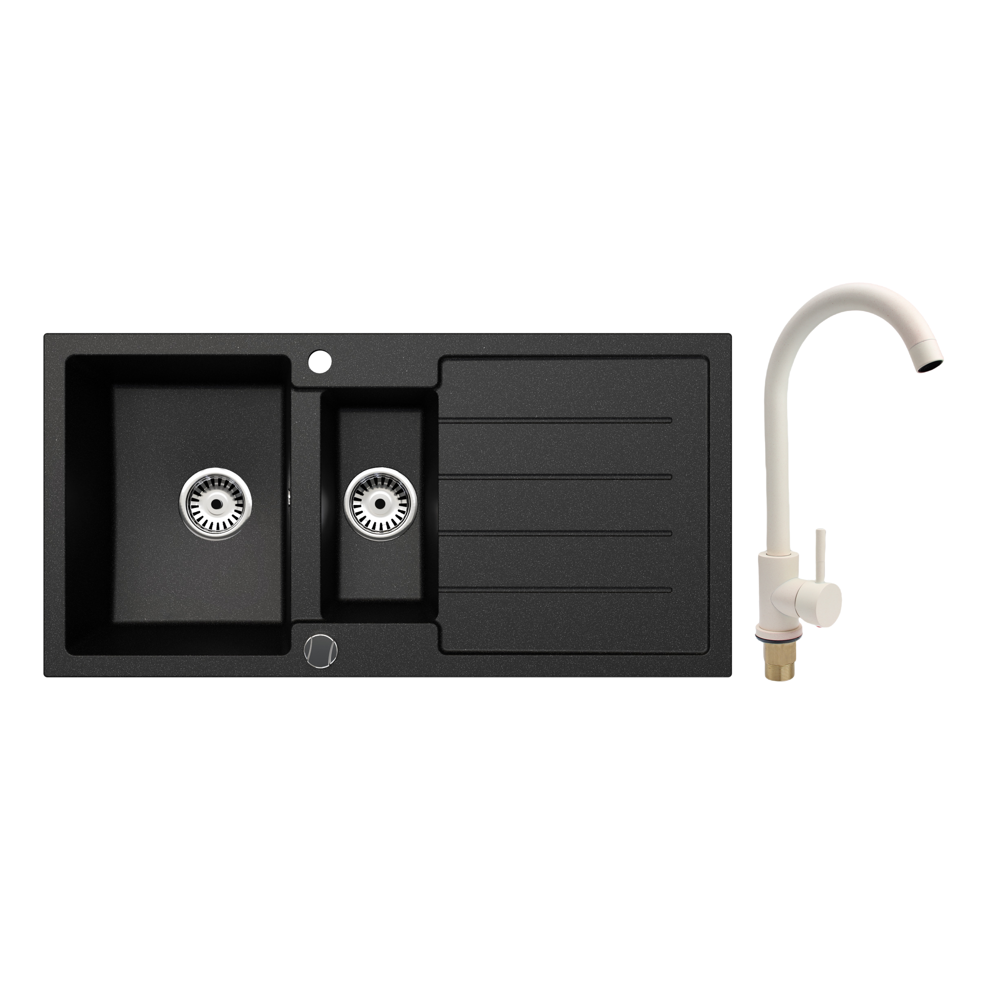 Faizee Home Granitspüle 100 × 50 cm mit 1,5 Becken – inkl. wählbarer Armatur & Siphon-Set
