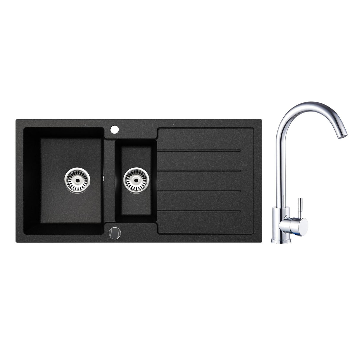 Faizee Home Granitspüle 100 × 50 cm mit 1,5 Becken – inkl. wählbarer Armatur & Siphon-Set