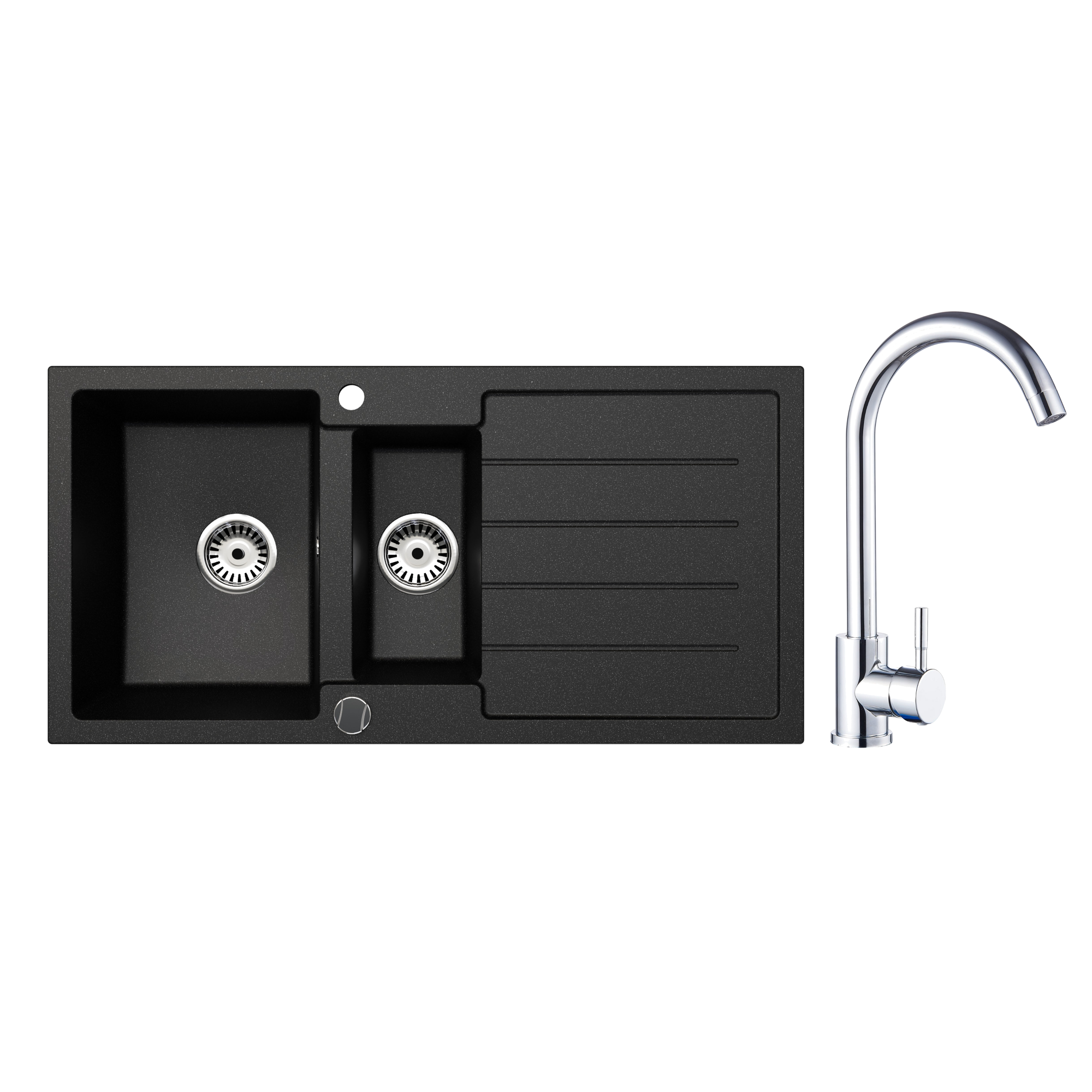Faizee Home Granitspüle 100 × 50 cm mit 1,5 Becken – inkl. wählbarer Armatur & Siphon-Set