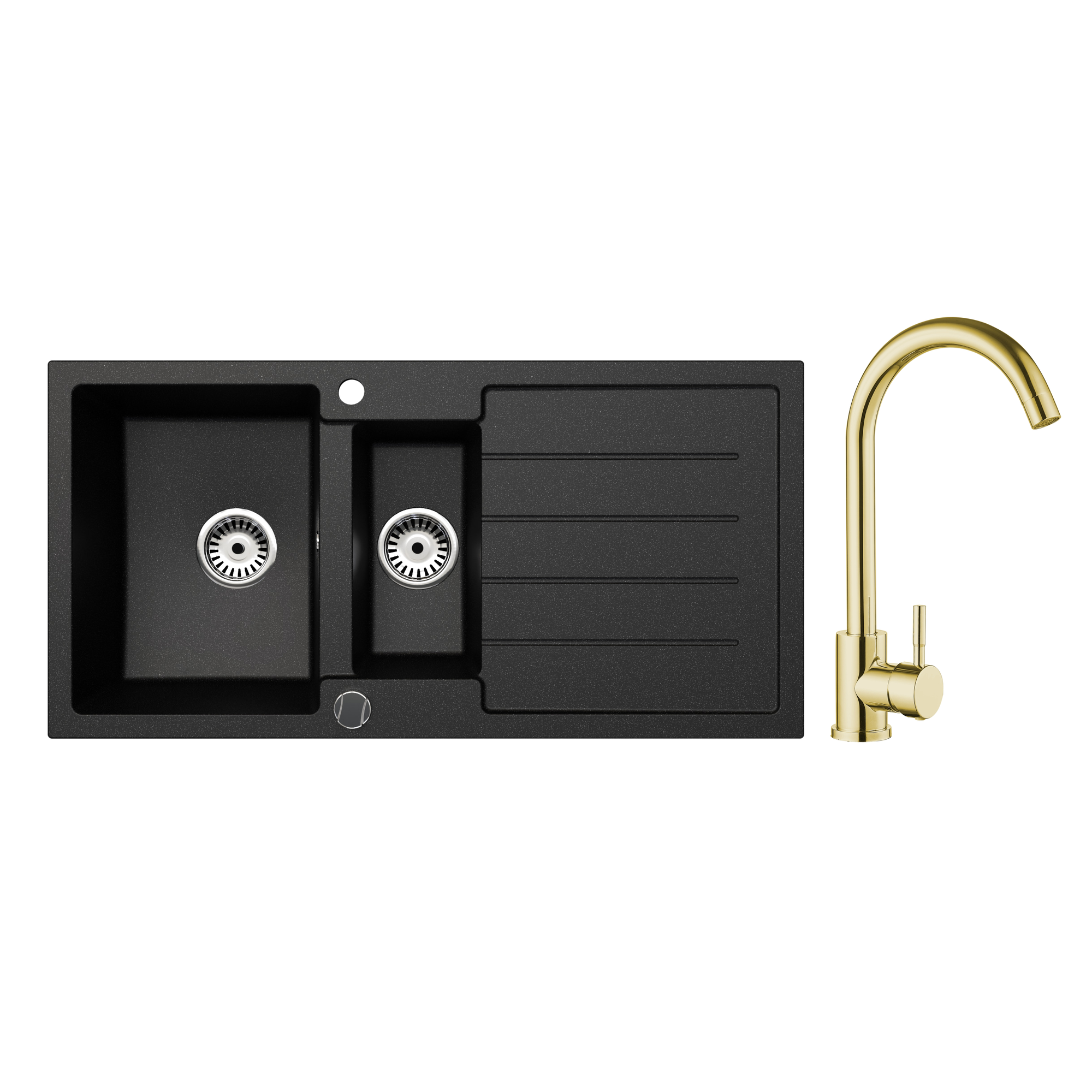 Faizee Home Granitspüle 100 × 50 cm mit 1,5 Becken – inkl. wählbarer Armatur & Siphon-Set