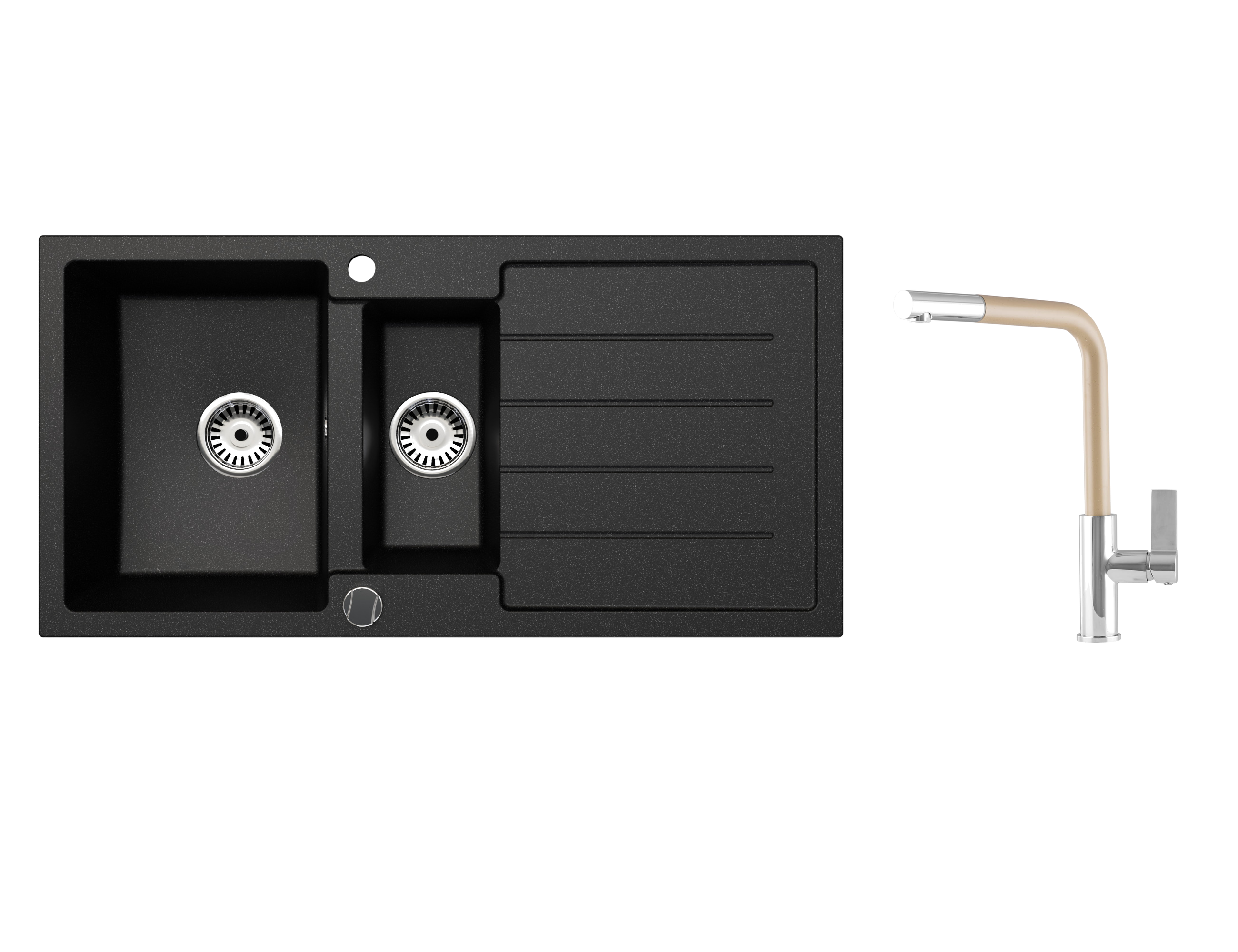 Faizee Home Granitspüle 100 × 50 cm mit 1,5 Becken – inkl. wählbarer Armatur & Siphon-Set