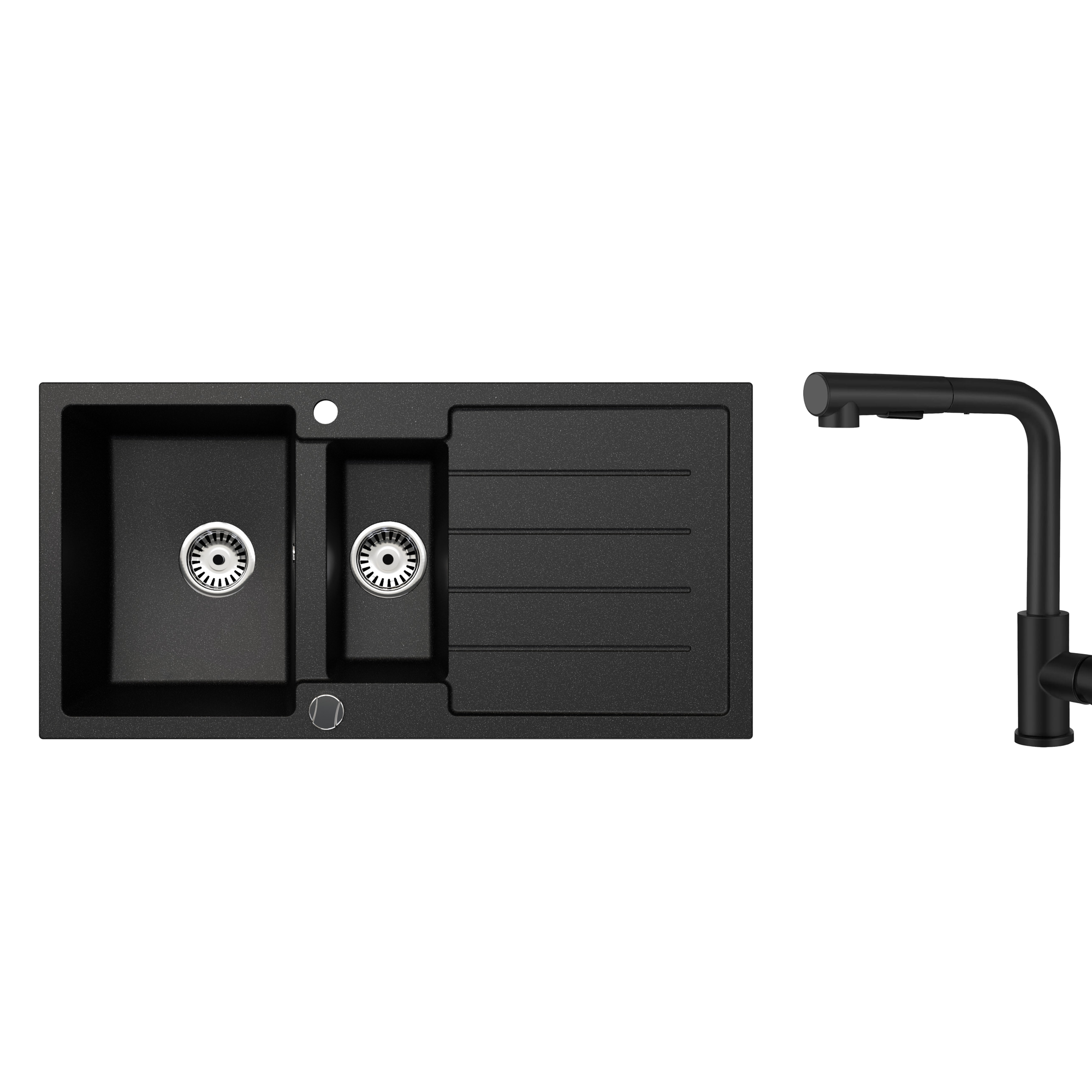 Faizee Home Granitspüle 100 × 50 cm mit 1,5 Becken – inkl. wählbarer Armatur & Siphon-Set