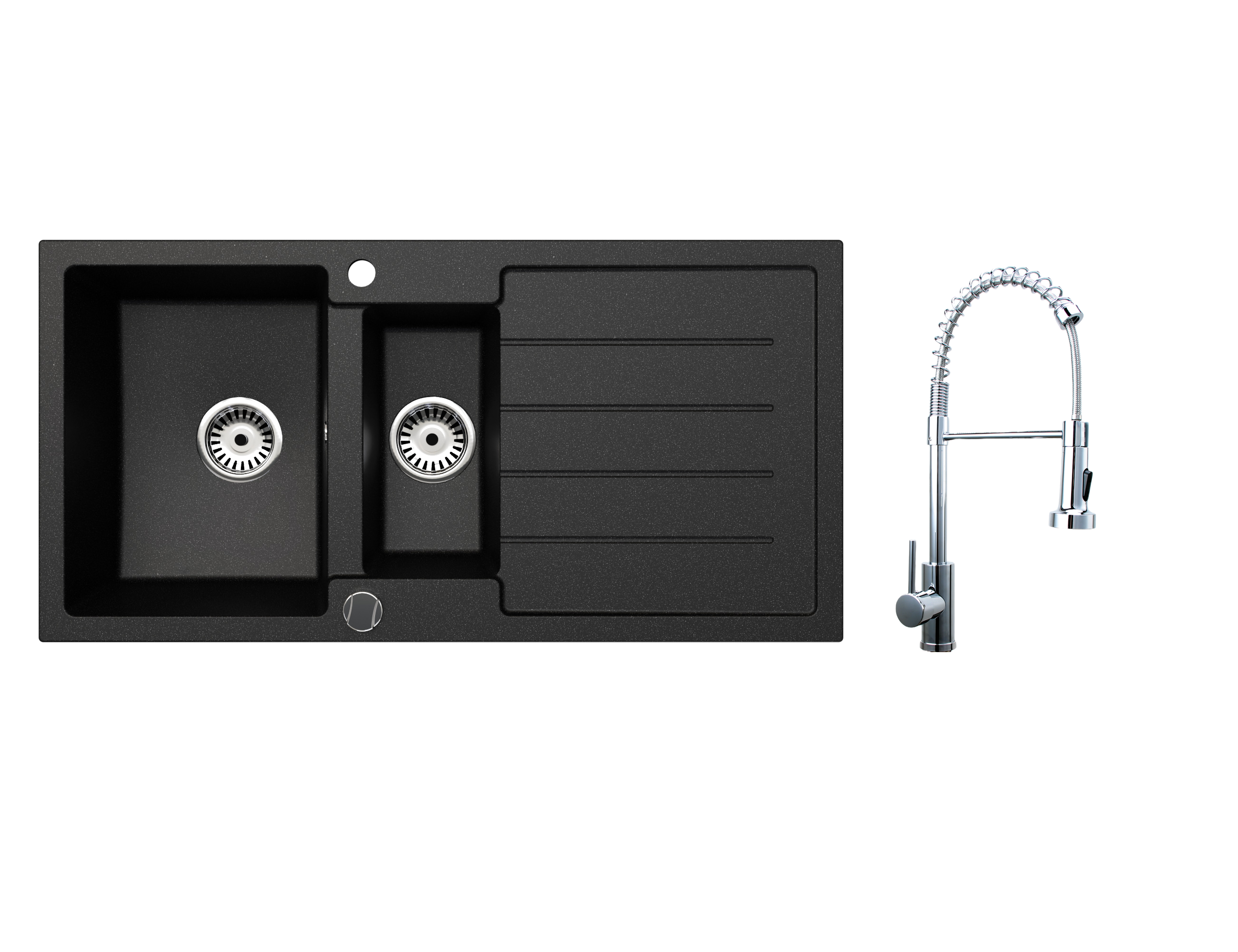 Faizee Home Granitspüle 100 × 50 cm mit 1,5 Becken – inkl. wählbarer Armatur & Siphon-Set