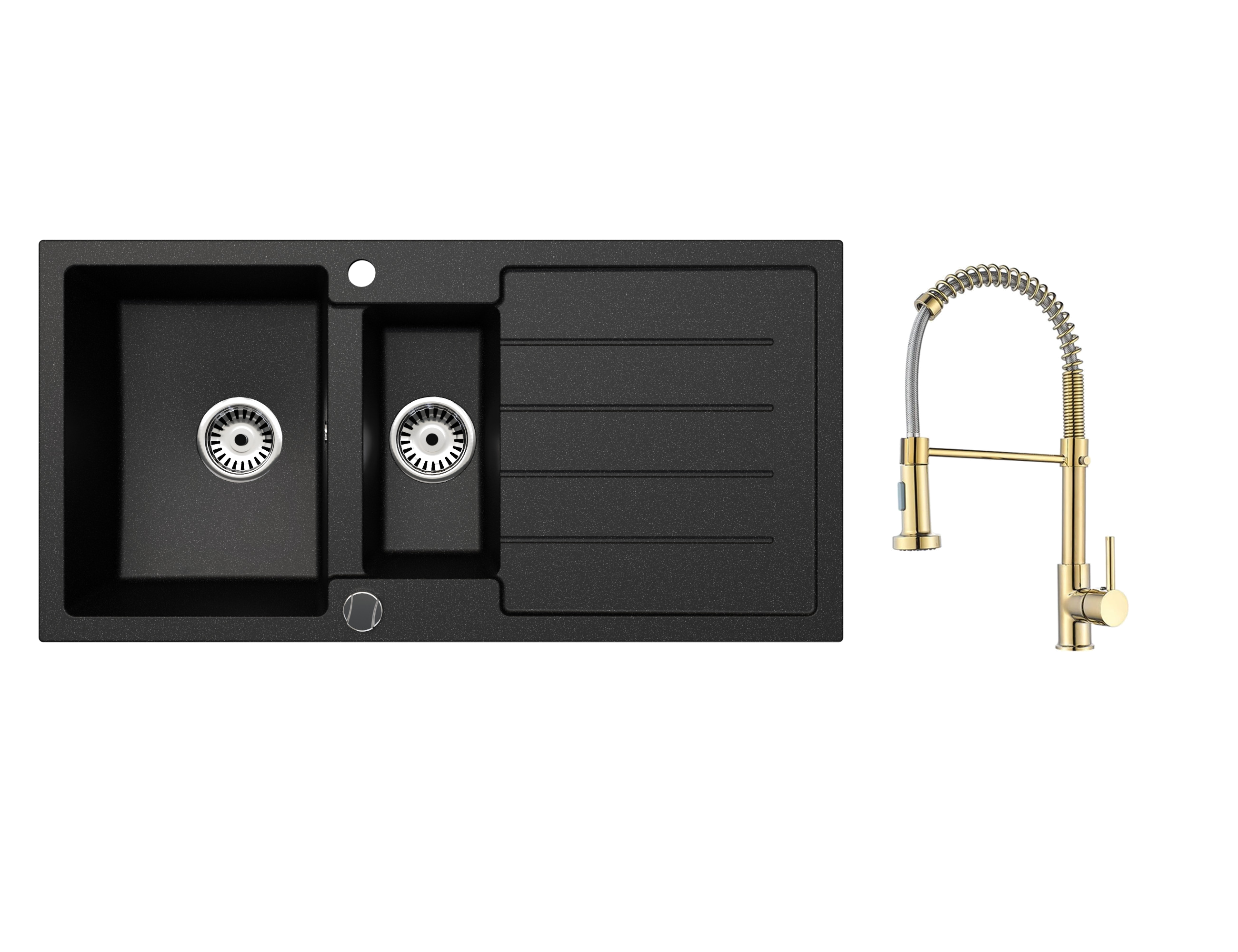 Faizee Home Granitspüle 100 × 50 cm mit 1,5 Becken – inkl. wählbarer Armatur & Siphon-Set