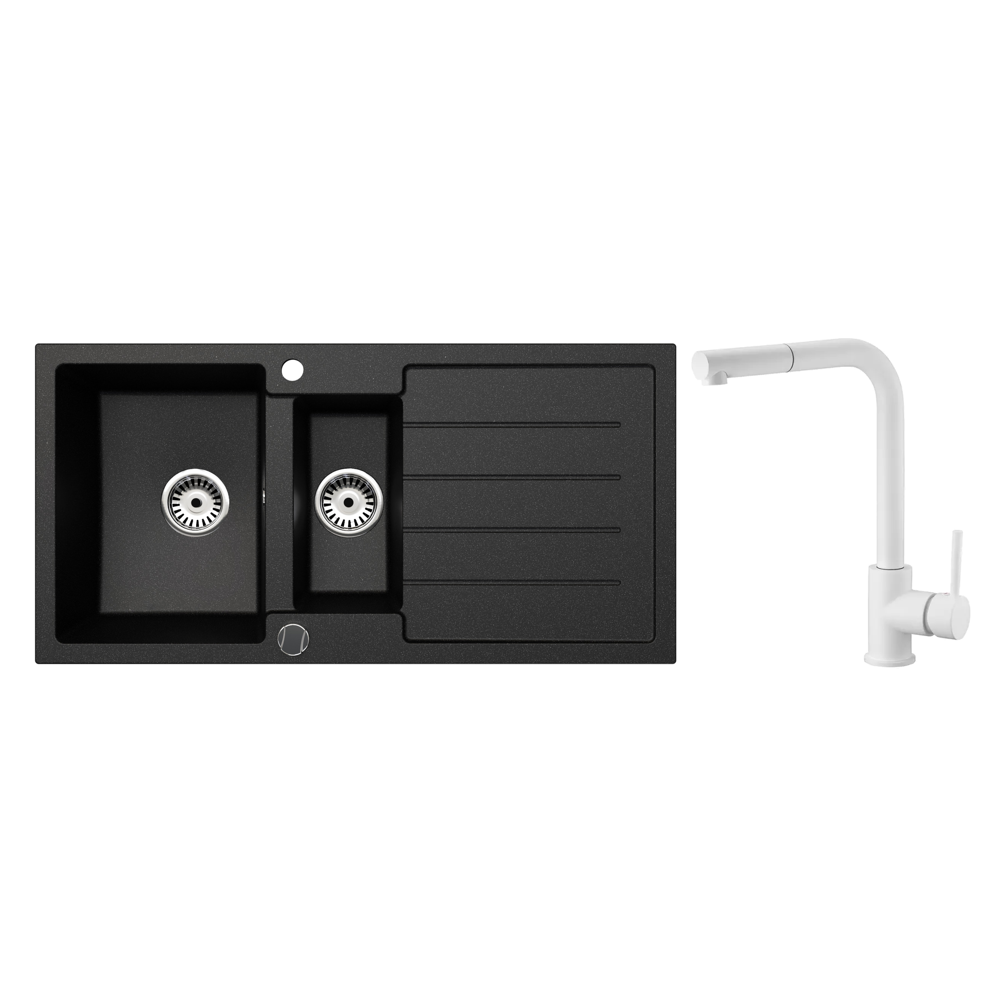 Faizee Home Granitspüle 100 × 50 cm mit 1,5 Becken – inkl. wählbarer Armatur & Siphon-Set