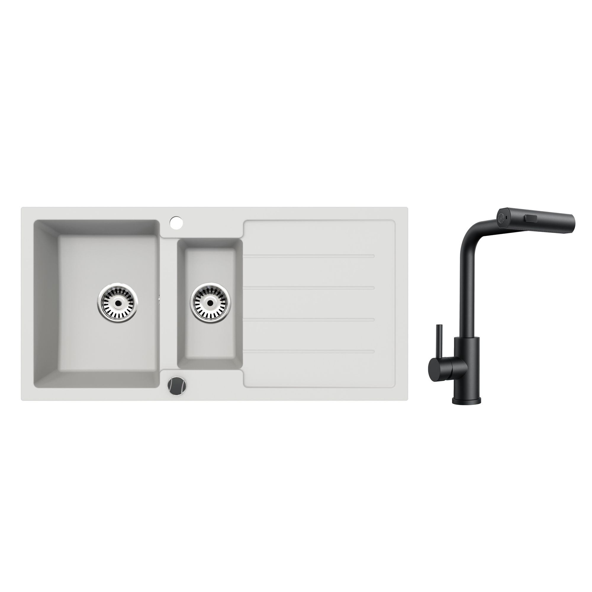 Faizee Home Granitspüle 100 × 50 cm mit 1,5 Becken – inkl. wählbarer Armatur & Siphon-Set