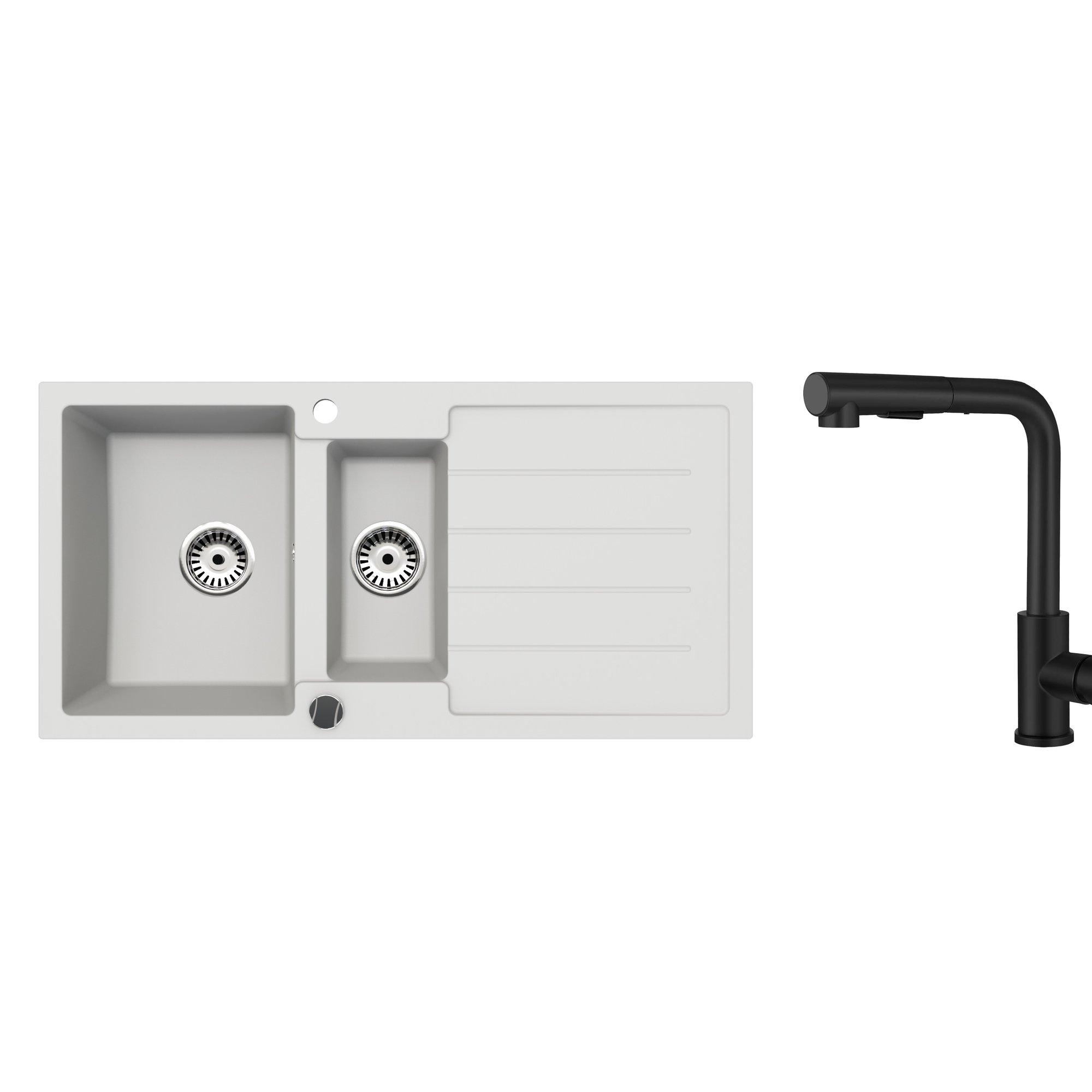 Faizee Home Granitspüle 100 × 50 cm mit 1,5 Becken – inkl. wählbarer Armatur & Siphon-Set