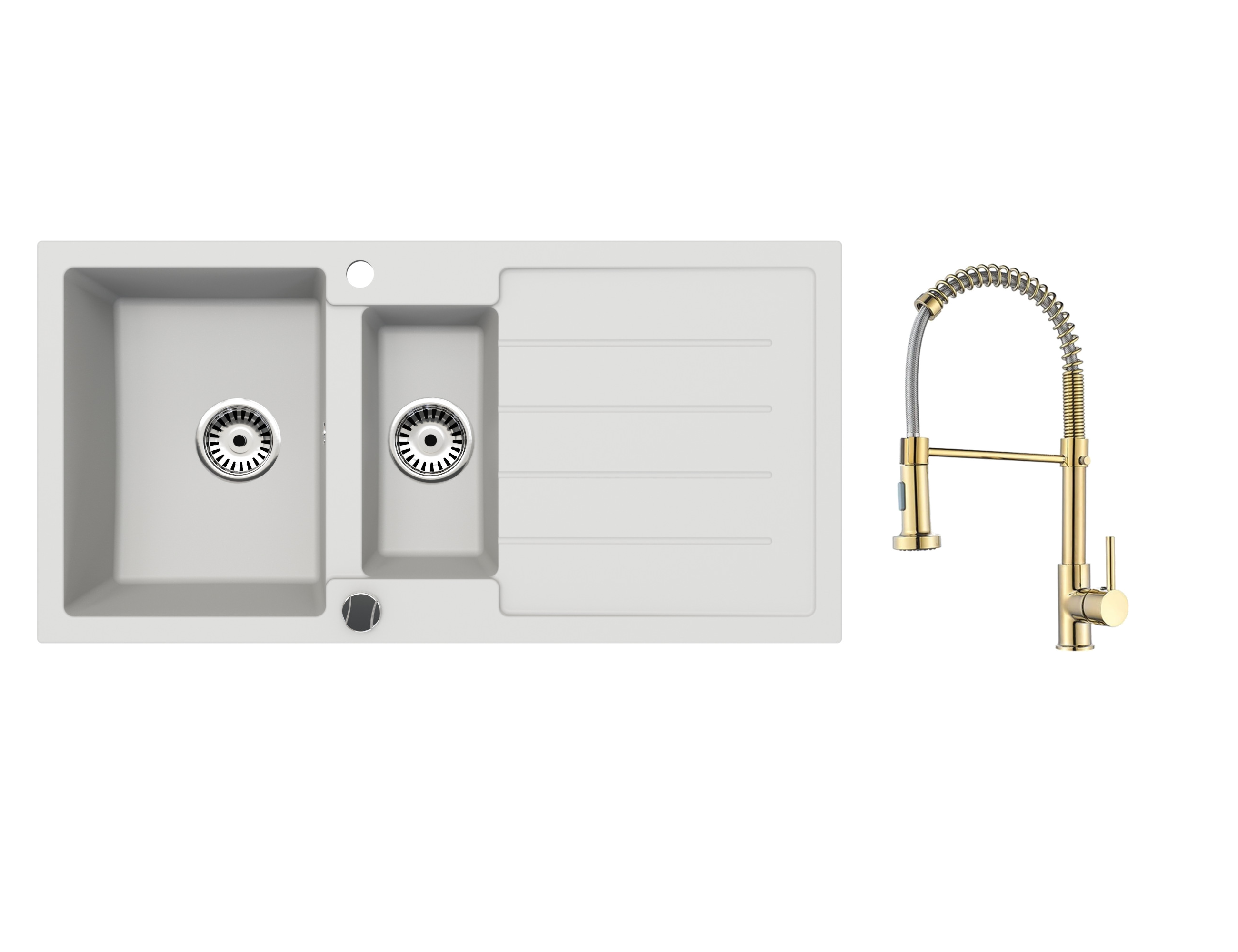 Faizee Home Granitspüle 100 × 50 cm mit 1,5 Becken – inkl. wählbarer Armatur & Siphon-Set